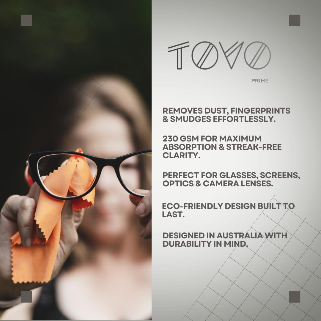 TOVO Prime Microfiber Lens Cleaning Cloths | Glasses, Eyeglass & Camera Lens Cleaner | Screen Cleaning Cloth for Smartphones, Tablets, Laptops, LCD Tvs & VR/AR Headsets | Pack of 6