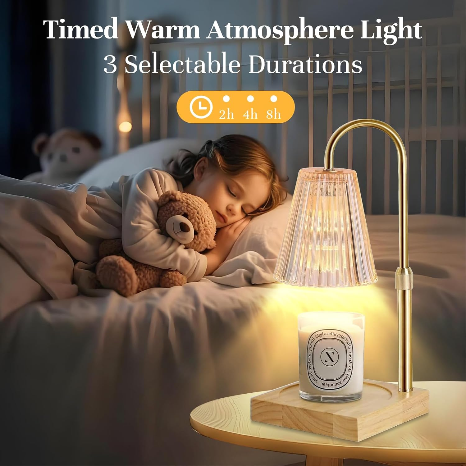 Candle Warmer Lamp with Timer, Adjustable Height Wax Warmer, Candle Lamp Warmer for Scented Wax for Home Decor Birthday Gifts with 2 Bulbs Elliptical Base (Gold-Square, M) - Gold-Square image number 2