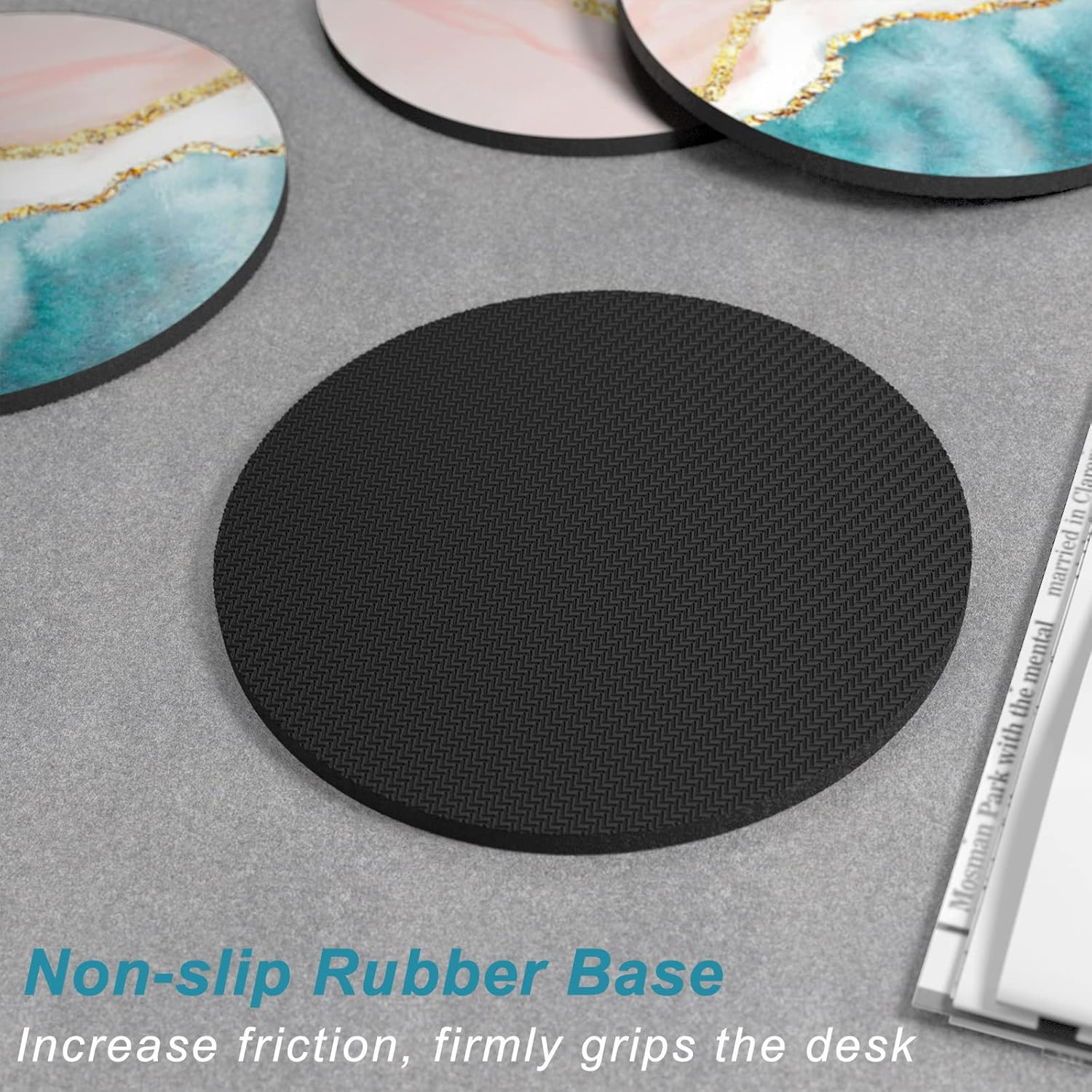 Nipichsha Coasters for Drinks, Set of 6 Cute Absorbent Rubber Drink Coasters for Cup with Non Slip Backing, Kitchen Home Decor Housewarming Gift, round 4 In, Pink Gilt image number 2