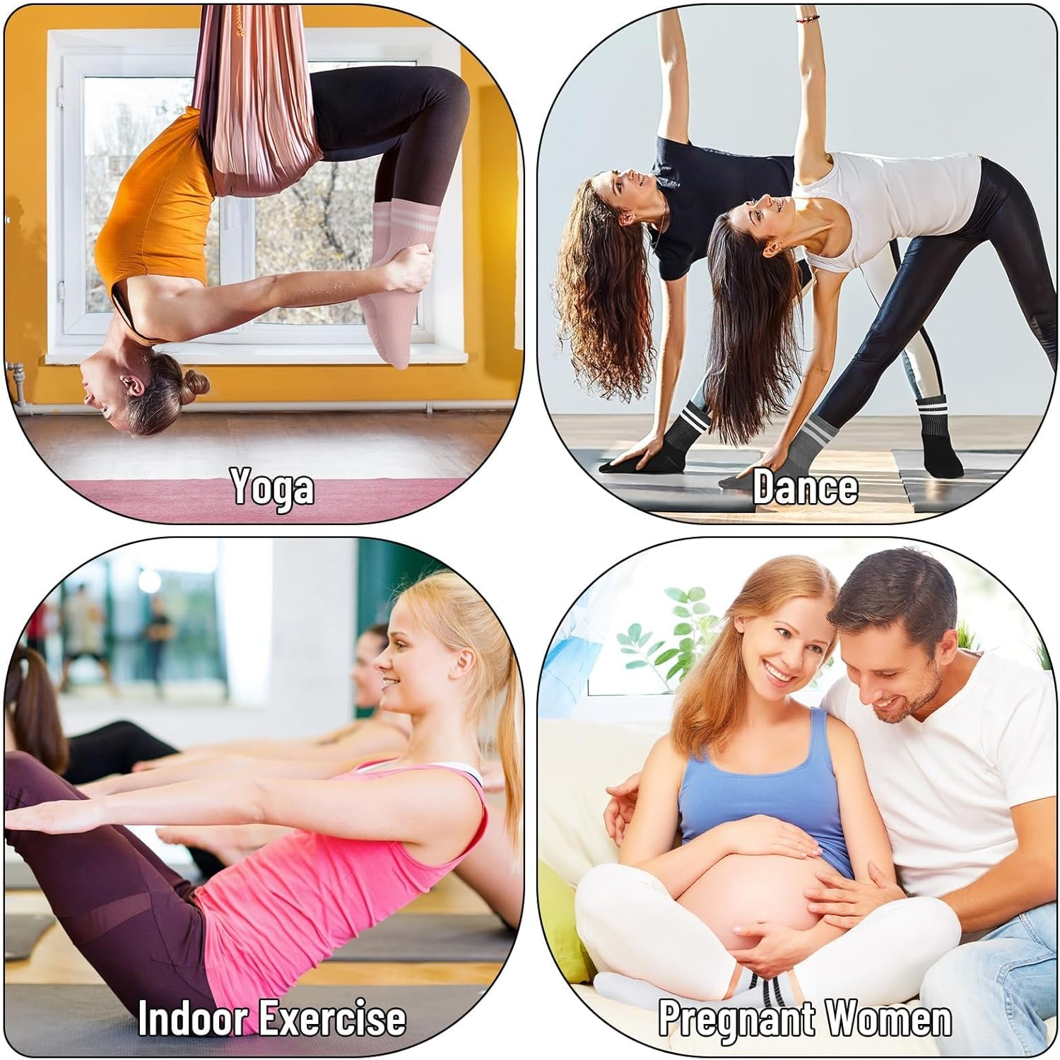 Quokkachic 4 Pairs Women'S Breathable Grip Socks for Yoga, Pilates, Ballet, Dance, Workout & Running image number 5