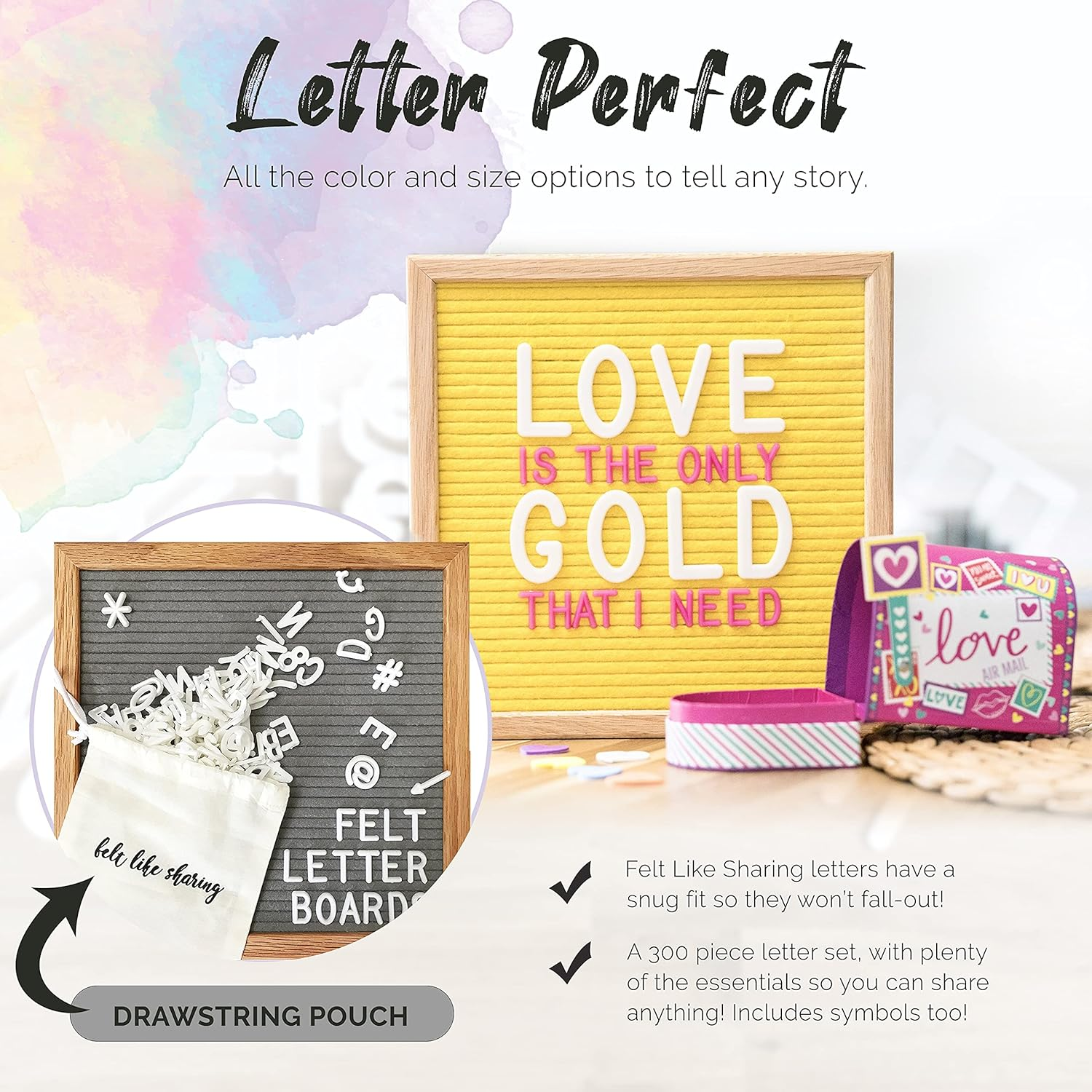 Felt Letter Board 10X10 Inches. Changeable Letter Boards Include 300 Plastic Letters & Oak Frame. 10"X10" Colorblock Black & White image number 7