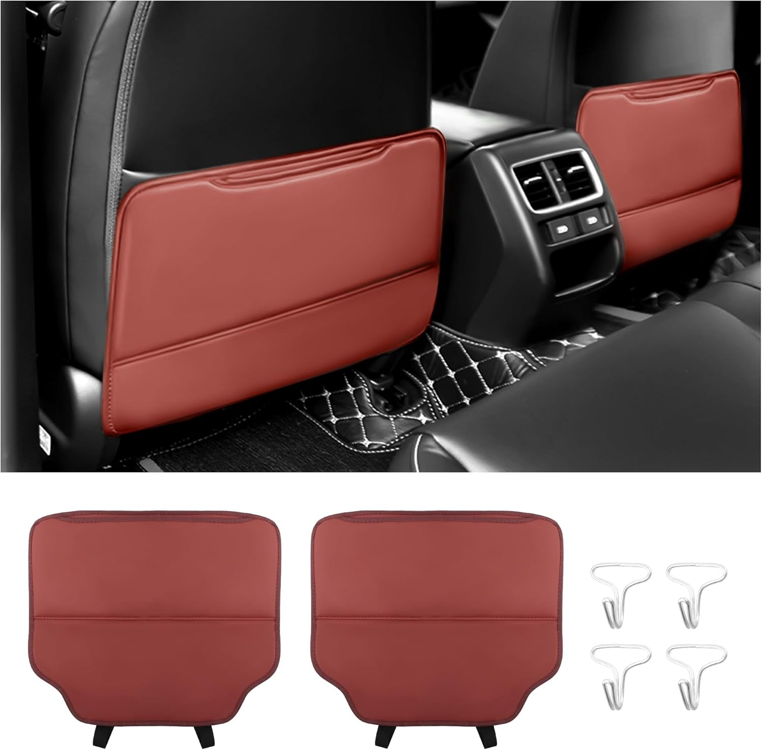 2PCS Leather Kick Mats Back Seat Protector,Storable Car Seat Kick Mats Keeps Car Interior Tidy,Universal Car Back Seat Organizer Car Accessories Fits Cars,Suvs,Trucks (Black)