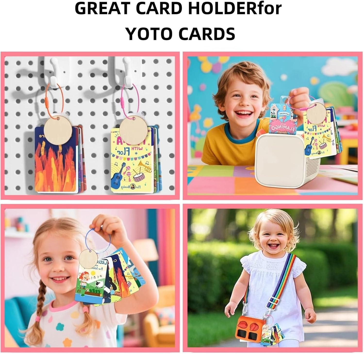 Luojinluoda Card Holder for Yoto Cards, 200 PCS Adhesive Tabs with 10 Yoto Card Rings, 10 Blank Wood Labels, Portable Card Loop Case Storage Organizer Accessories for Kids Travel image number 3