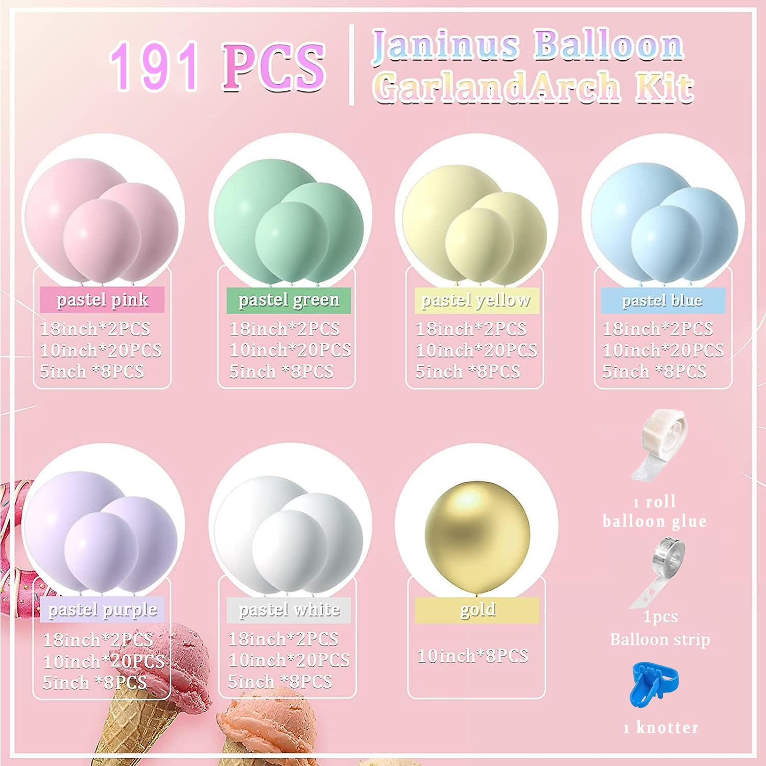 Pastel Balloon Arch Kit, 118Pcs Macaron Balloon Garland Kit Gold Confetti Metallic Rainbow Balloons for Birthday Baby Shower Wedding Bridal Engagement Anniversary Colorful Party Decorations - White And Silver image number 3