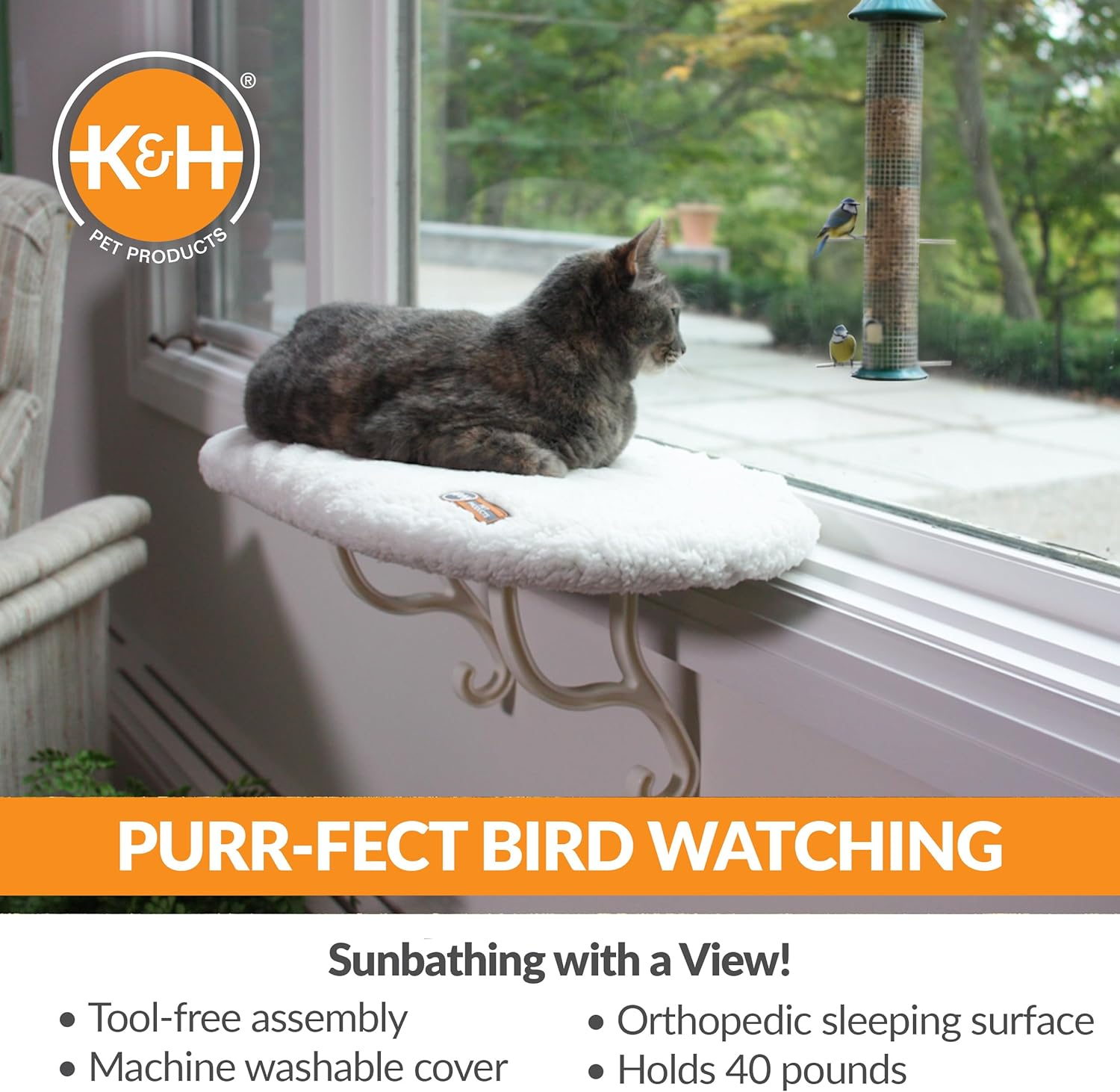 K&H Pet Products Kitty Sill Cat Window Hammock Perch (Heated or Unheated) Unheated Soft Fleece 14 X 24 Inches image number 2