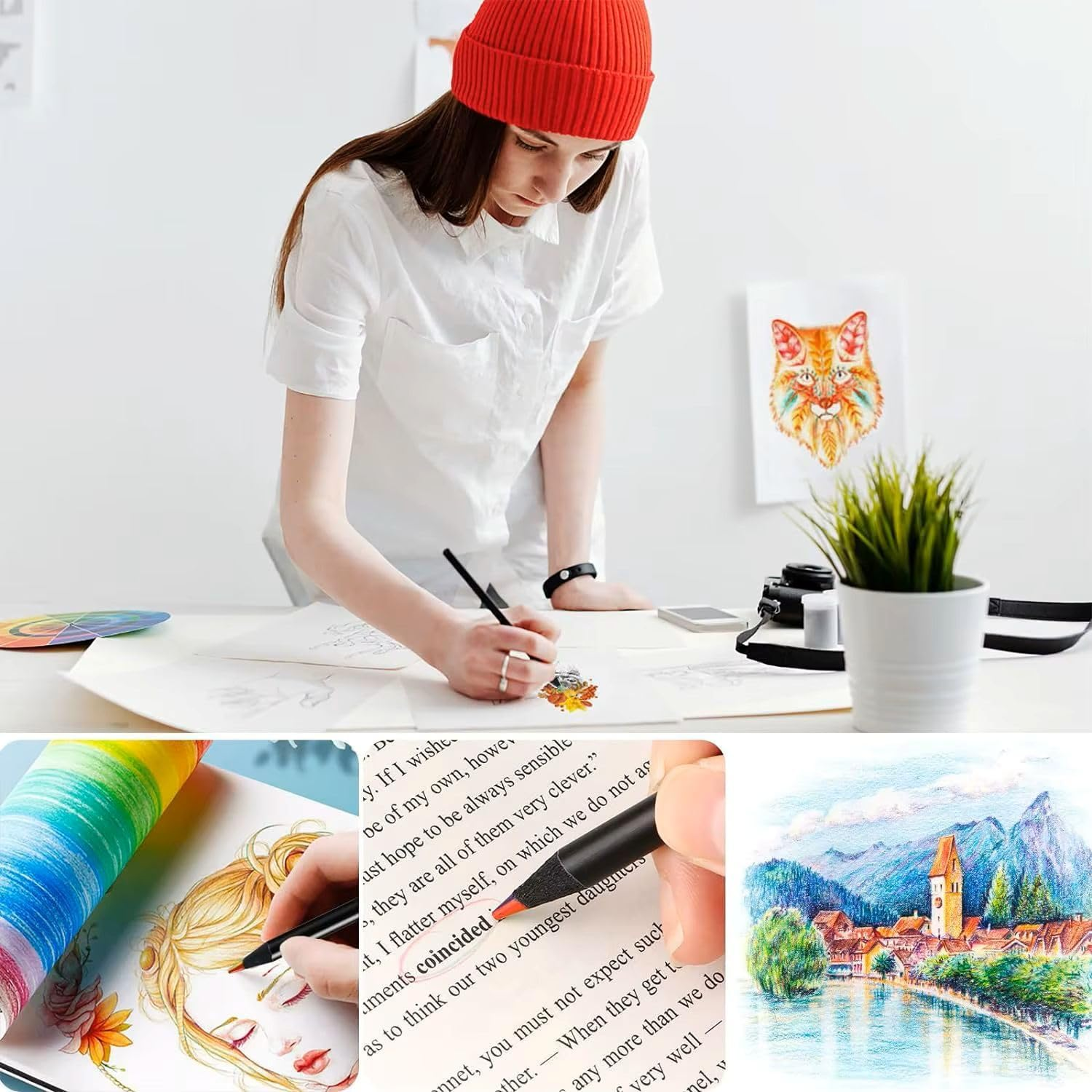 SEQ 8-Color Rainbow Pencils: Jumbo Colored Pencils for Adult and Children Coloring, Sketching, and Drawing - Fun, Cute Drawing Kit, Cool Gifts, School and Art Supplies for Adults and Kids Alike image number 3