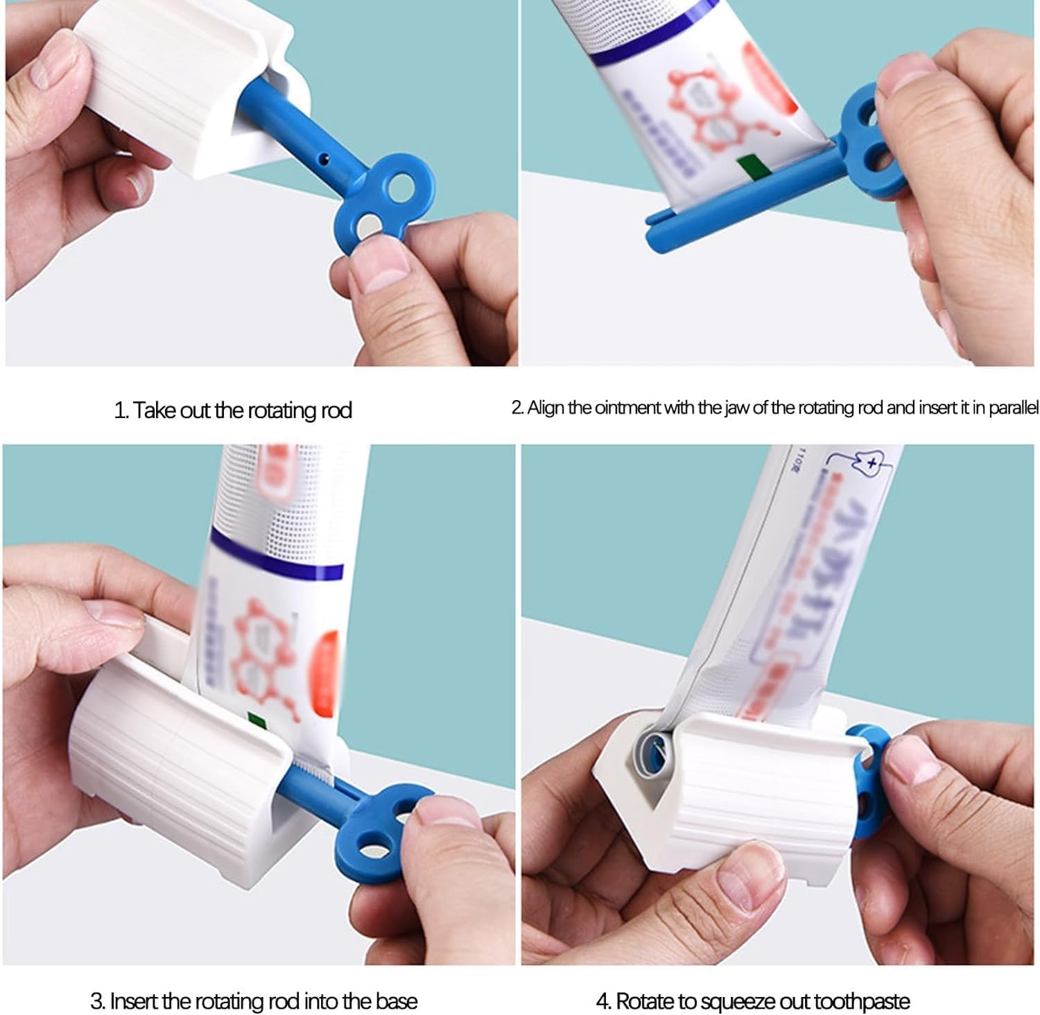 Rolling Tube Toothpaste Squeezer Toothpaste Seat Holder Stand Rotate Toothpaste Dispenser, 4Pcs Toothpaste Tube Squeezer with Rolling Toothpaste Squeezers Holder Holder Rotate Toothpaste Dispenser - Color A image number 7