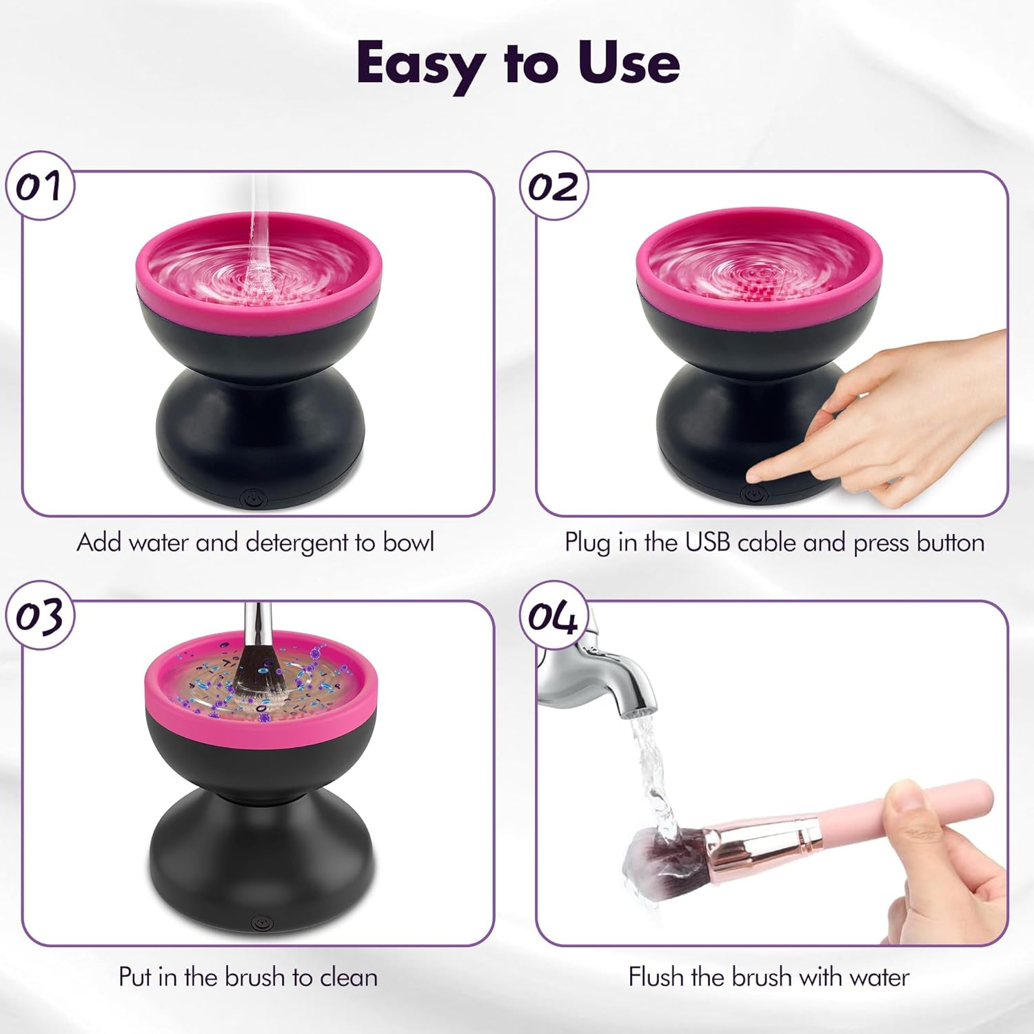 Makeup Brush Cleaner Machine, Efficient Electric Makeup Brush Cleaner, Automatic Spinning Make up Brush Cleaner Fit for All Size Cosmetic Brush image number 1