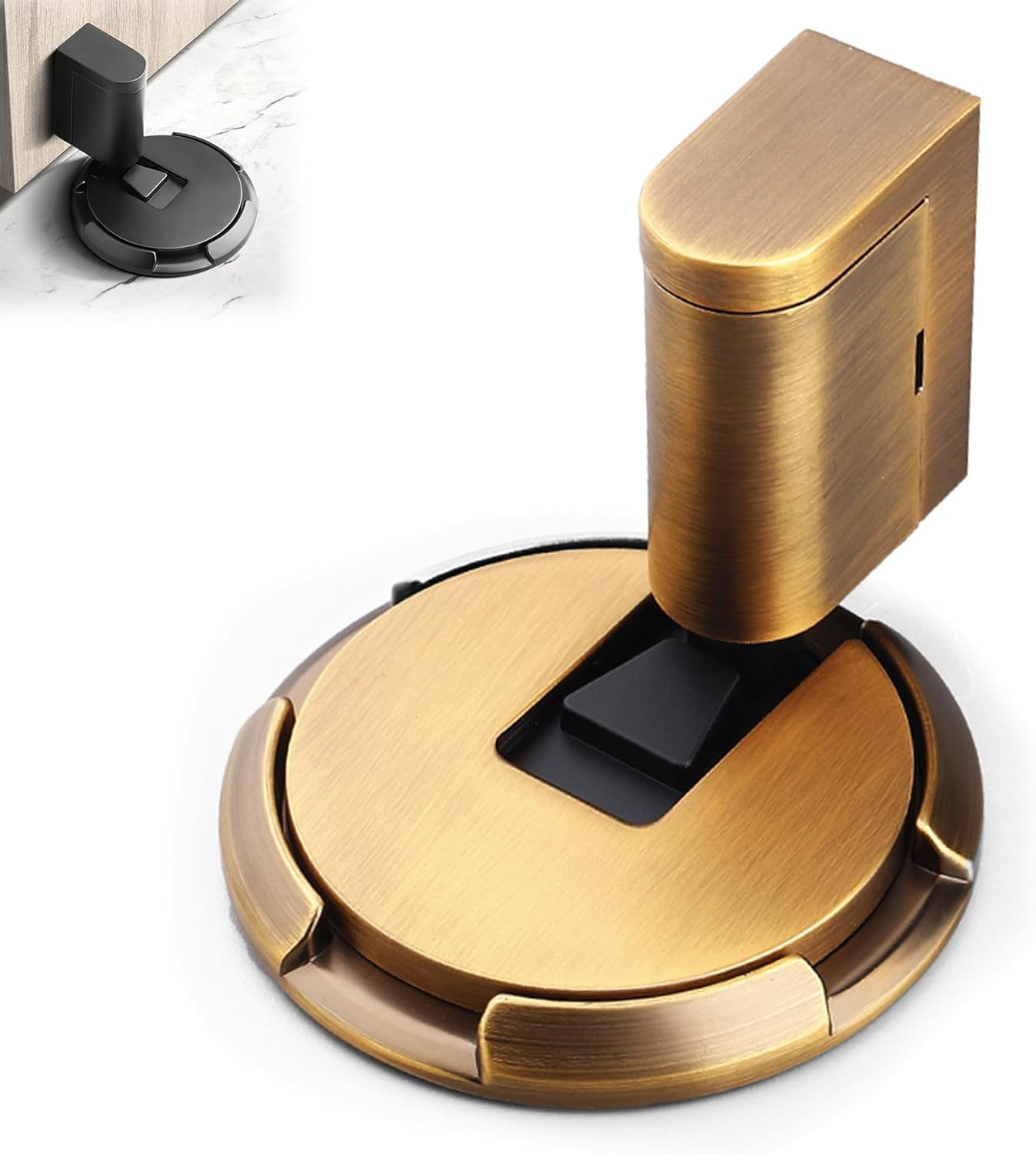 Mechanical Door Stopper - Upgrade with Removable Design, Adjustable Height for Door Gaps, Windproof, Easy Installation with Adhesive Pads or Screws (Golden)