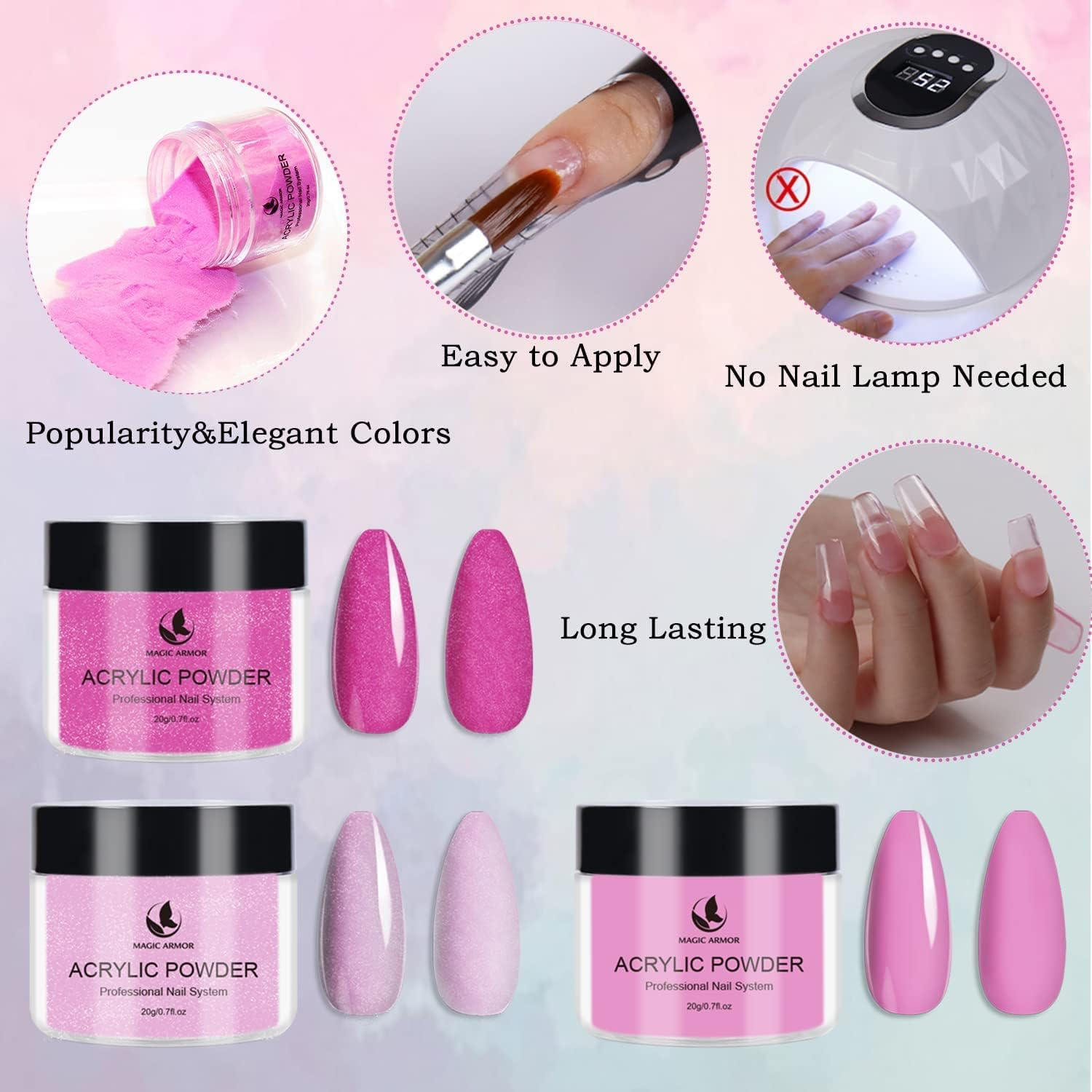 MAGIC ARMOR Acrylic Nail Kit - Professional Liquid & Powder Set with Brush Tips for Beginners image number 2