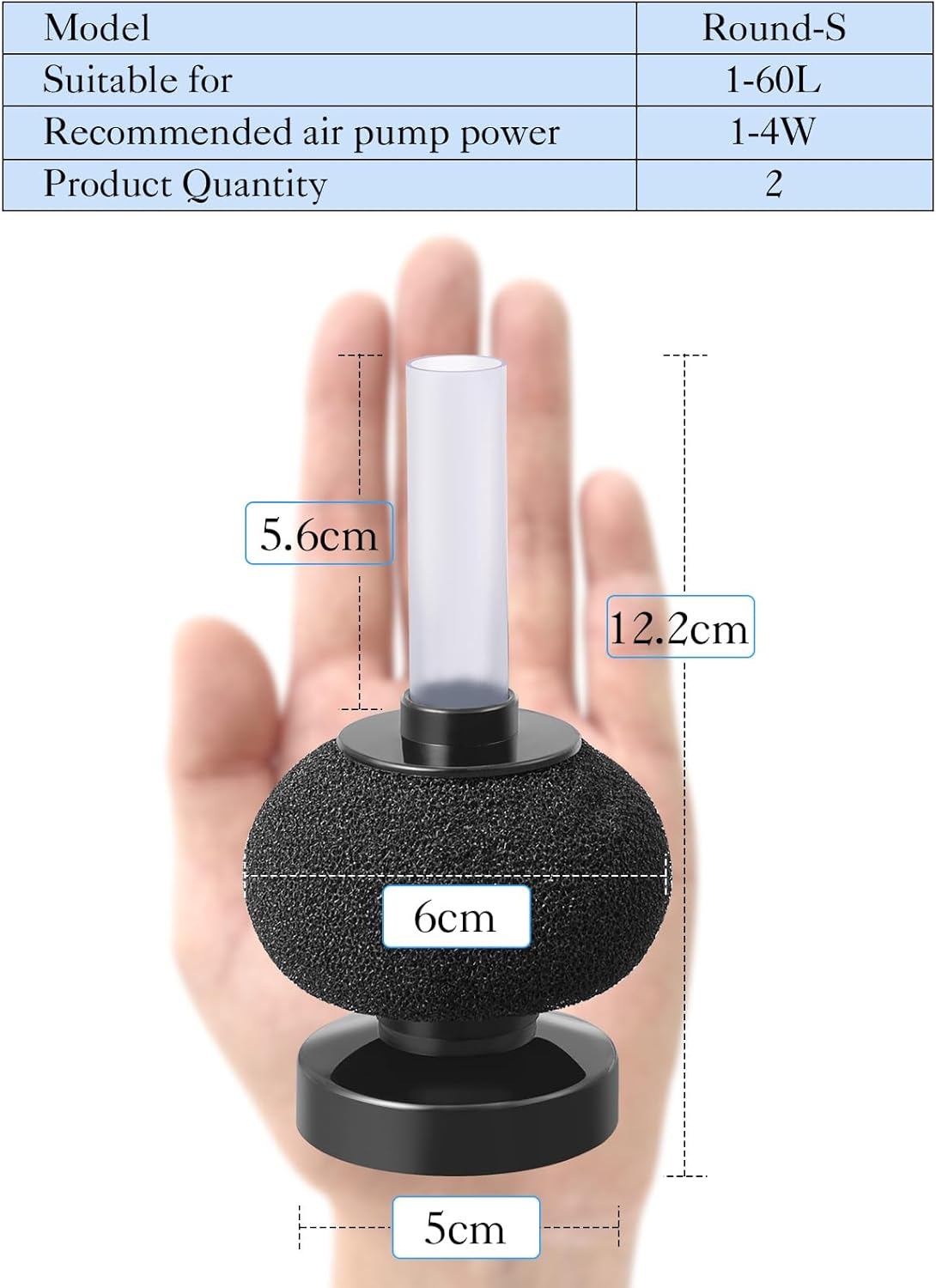 2PCS round Aquarium Bio Sponge Filter: Large Air-Powered Fish Tank Filter, Quiet Filter for 1-60L Fish Tank, Betta Tank, Shrimp Tank, Fry Tank, Breeding image number 1