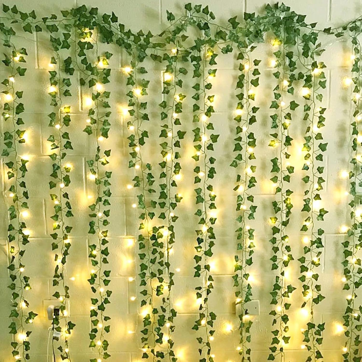 SOVYOULIVE 12 Packs Artificial Ivy, 84FT Garland Hanging Plants Fake Vines with 200 LED String Light for Bedroom Wedding Party Garden Wall Room Home Decor image number 2