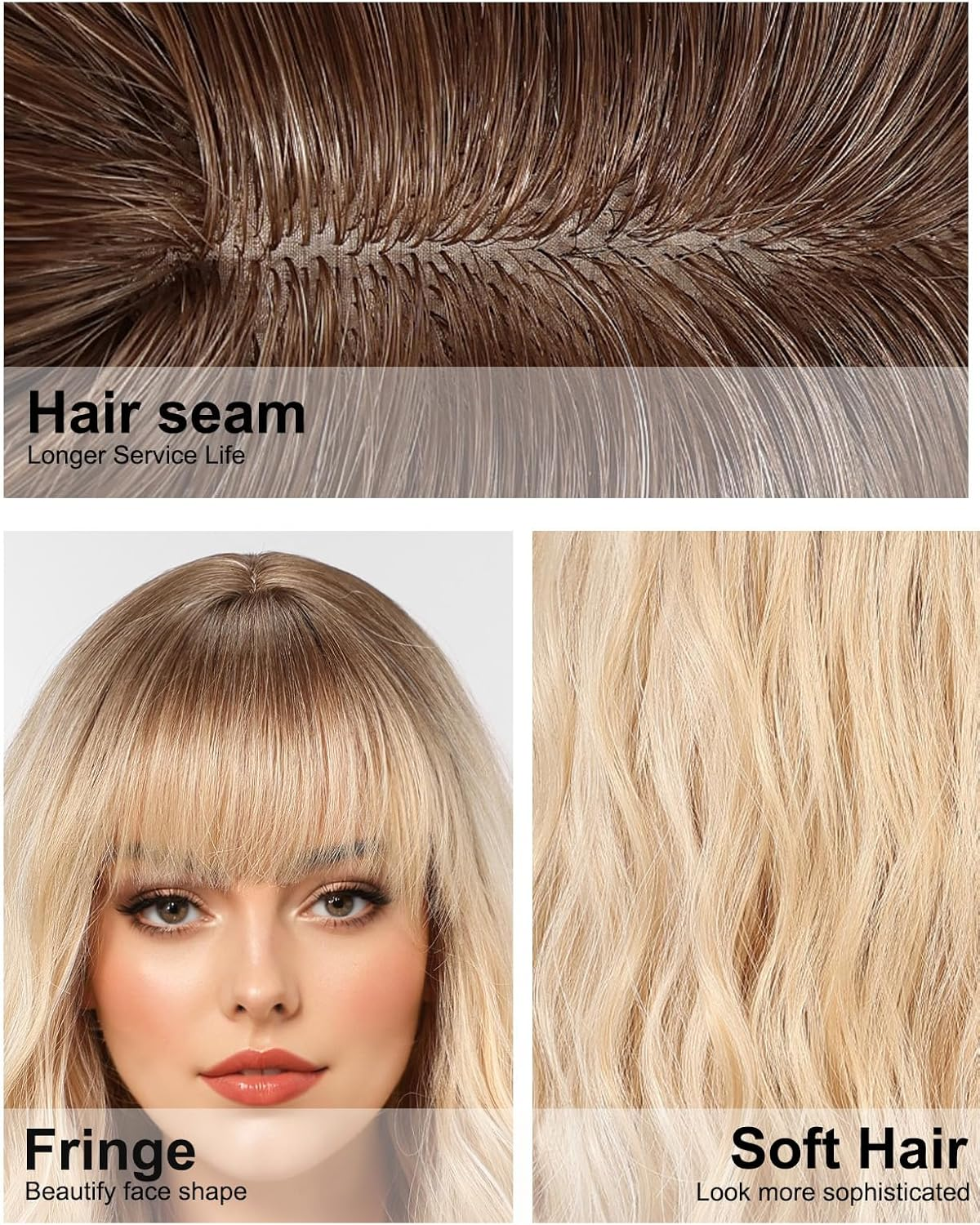 WOKESTAR Long Wig with Fringe Synthetic Wavy Wigs for Women Blonde with Highlights Color image number 5