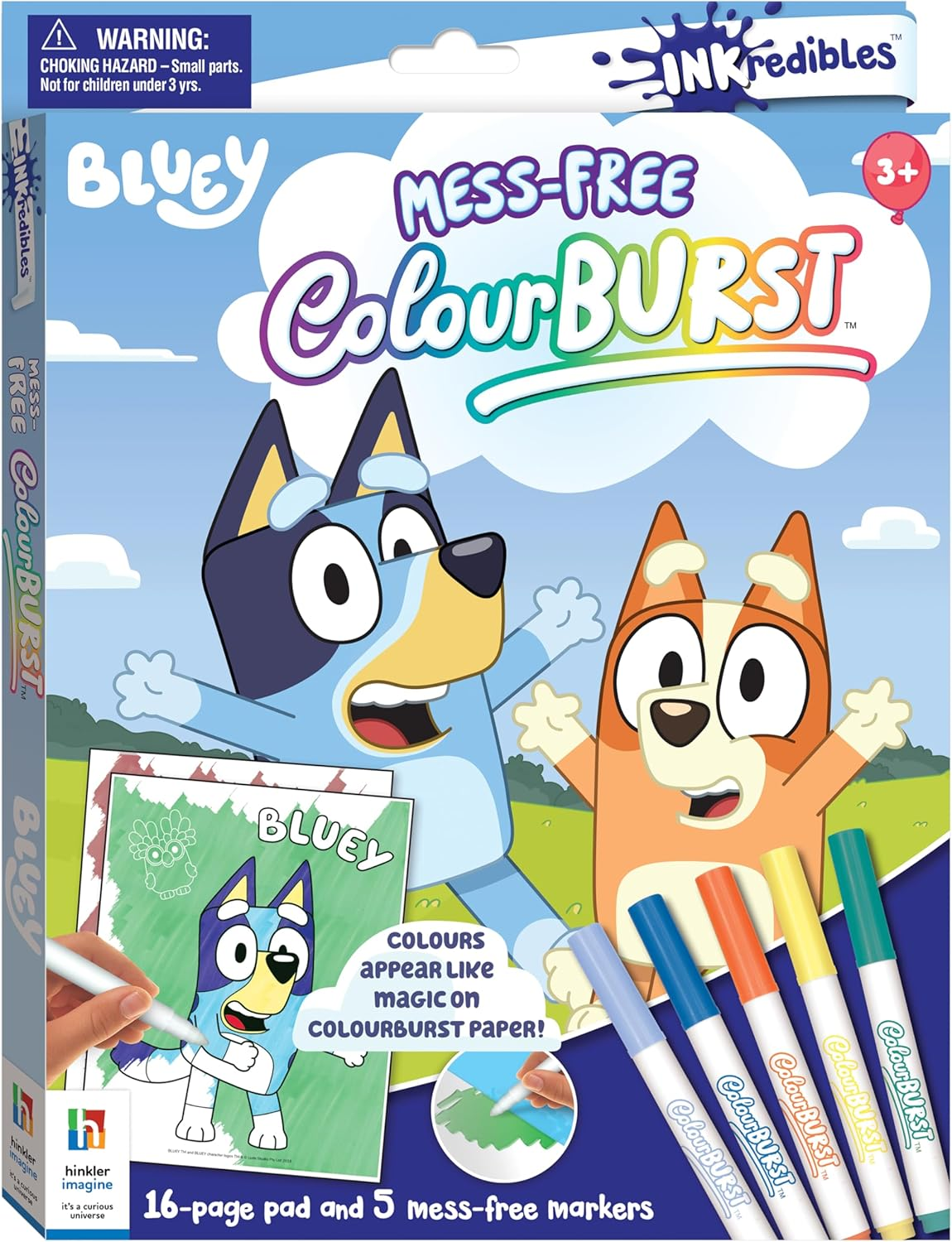 Inkredibles Colour Burst Bluey - 32 Pages of Colouring Fun with 6 Mess-Free Markers - A4