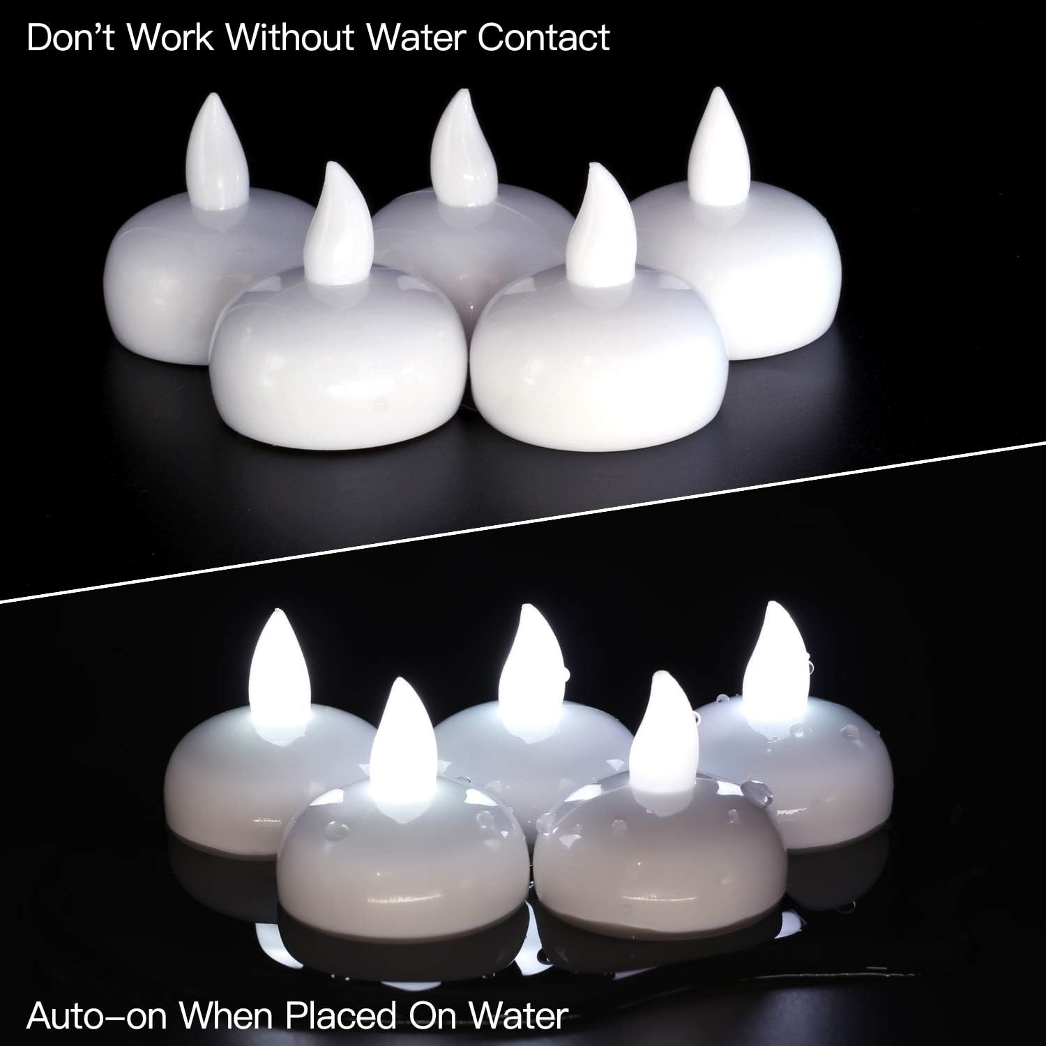 Novelty Place 12Pcs Waterproof Flameless Floating Tealights, LED Floating Candles Cool White Flickering Tea Lights - Battery Operated Candles Decoration for Wedding, Christmas, Party, Pool, Pond image number 2