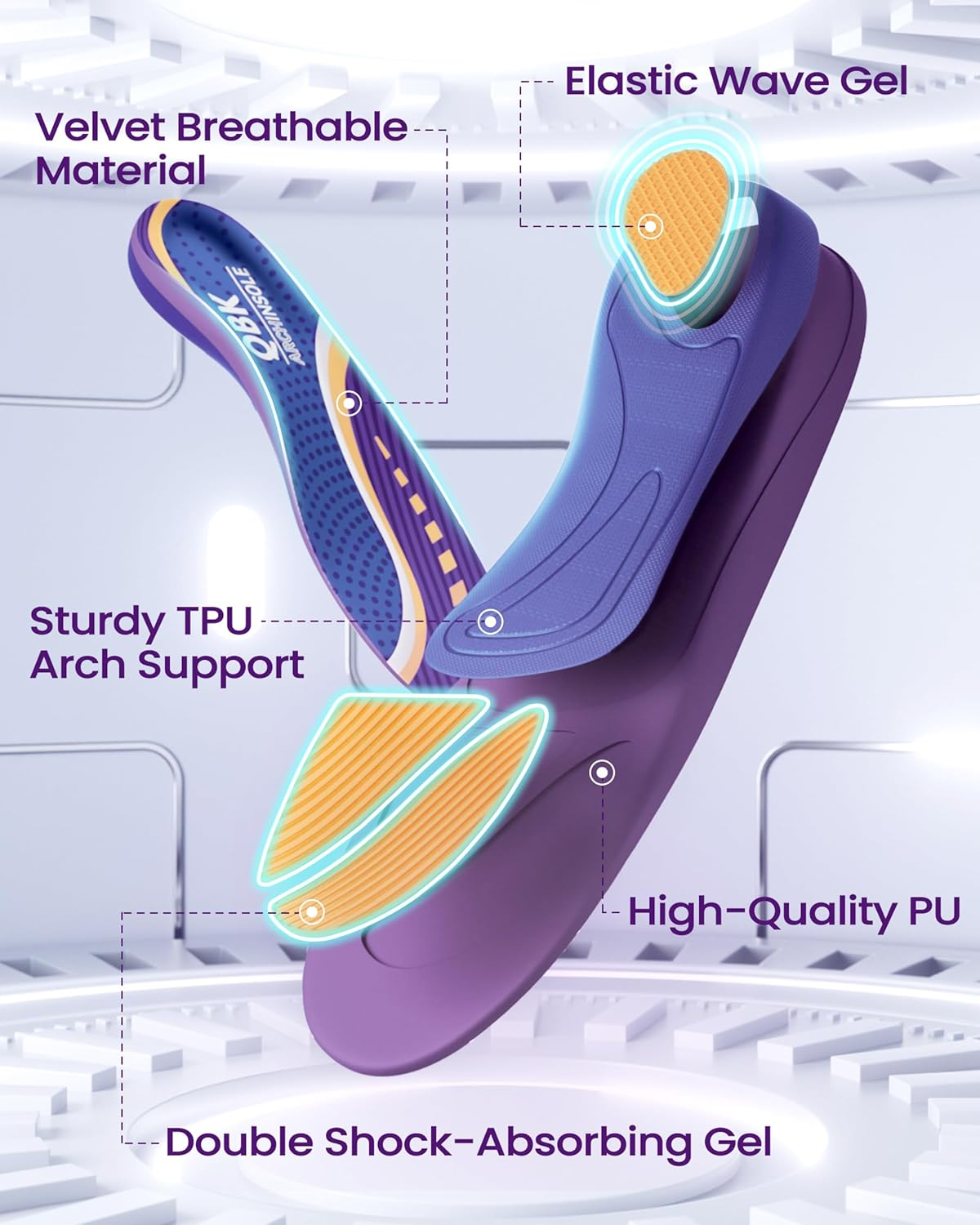 Work Boots Insole, QBK over Pronation Inserts for Women&Men Helps Prevent Overpronation, Supination, Heel Spur, Metatarsalgia, Suitable for Work, Standing. XL image number 3