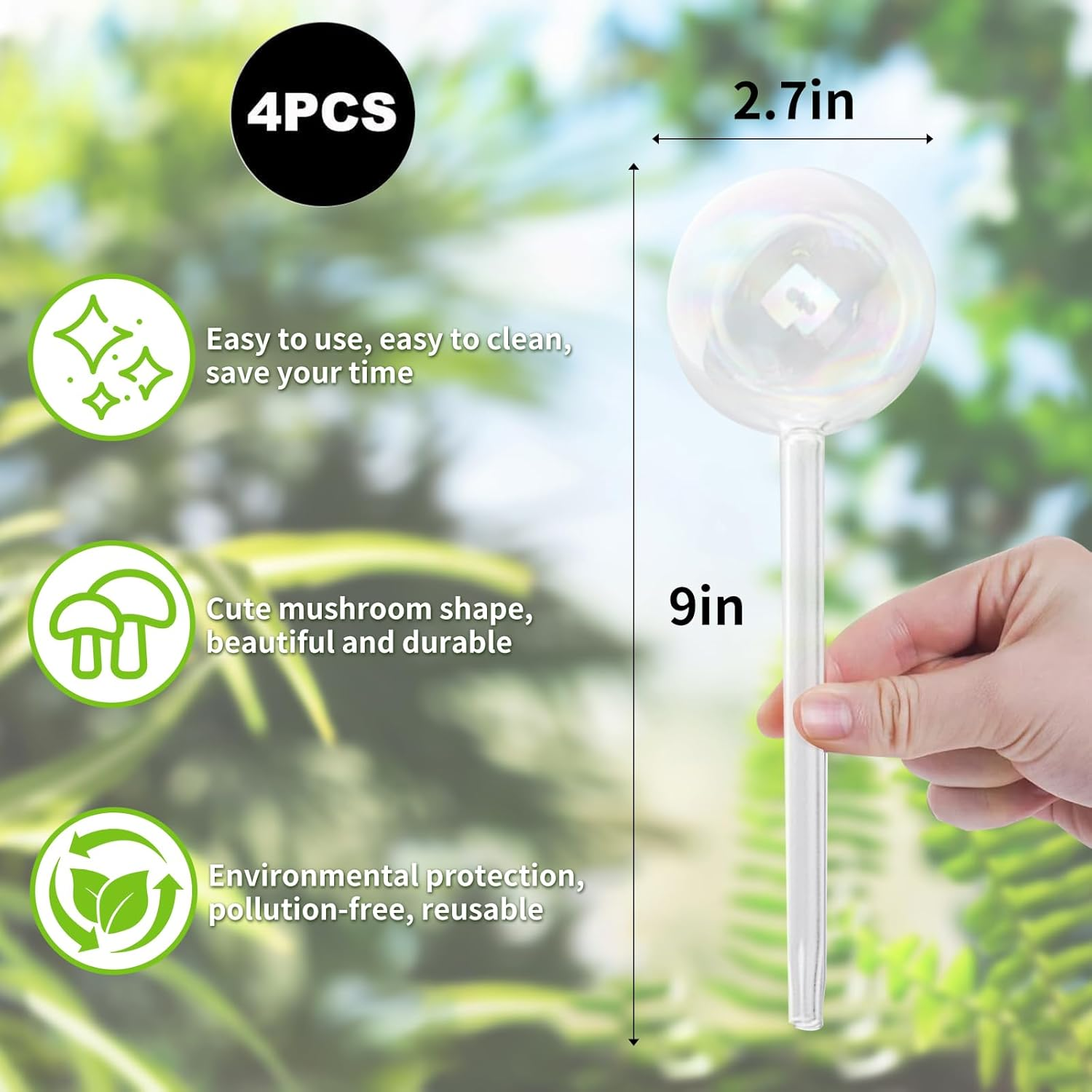 Aiiyiihii 4 Pack Plant Watering Globes, Colorful Clear Glass Water Bulbs for Indoor Plants, Decorative Automatic Water Globes for Outdoor Plants, Glass Plant Self Watering Globes for Indoor Plants