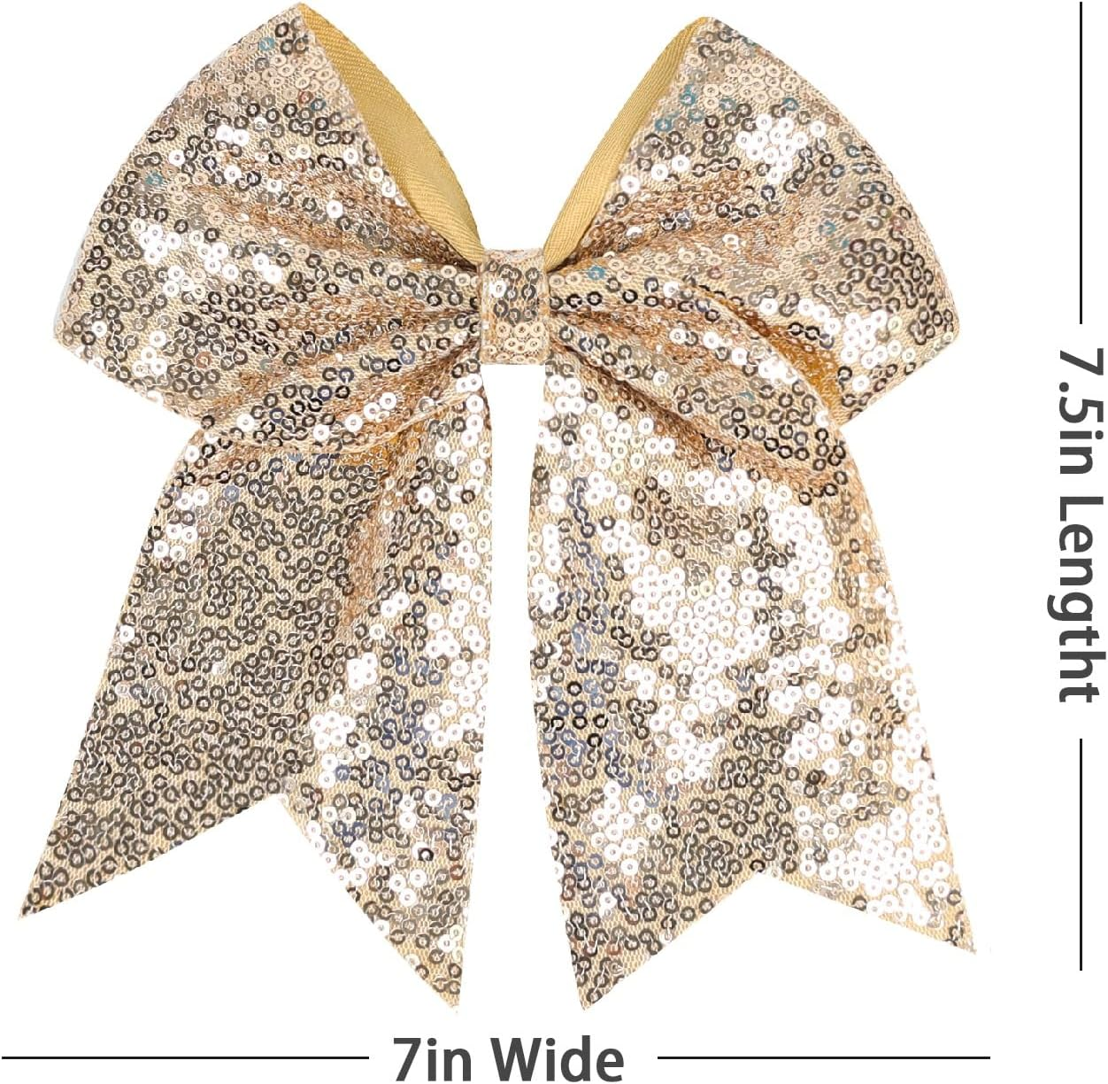 Jumbo Glitter Cheer Bow Clip - 7 Inch Large Cheerleading Sequin Hair Bow with Tails for Girls Teen Softball Cheerleader Outfit Uniform (Champ Gold) image number 3