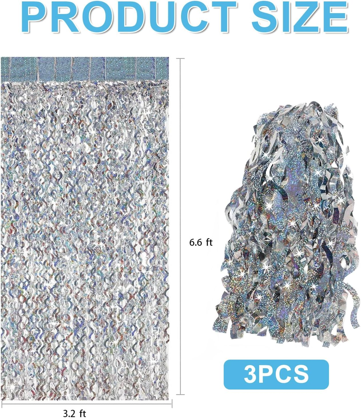 3 Pack PET Fringe Curtains Backdrop - 3.3X6.6Ft Metallic Tinsel Photo Booth Decor for Birthday, Wedding, Baby Shower, Graduation & Bachelorette Party Decorations (Silver) image number 5