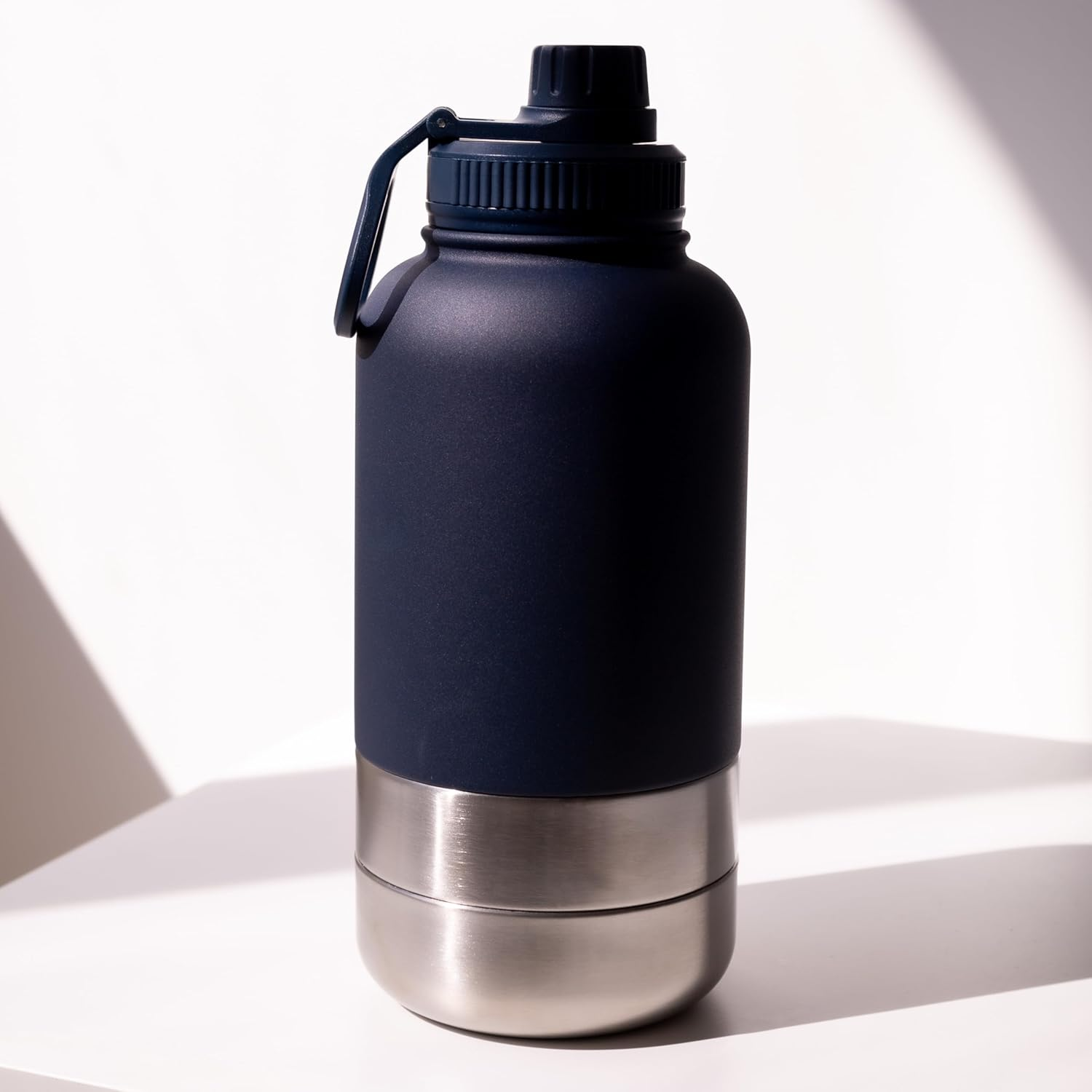 2-In-1 Dog Water Bottle & Food Dispenser, Insulated Stainless Steel Travel Bottle with Built-In Bowl, Portable Pet Hydration for Hiking & Outdoors (Dark Blue) image number 4