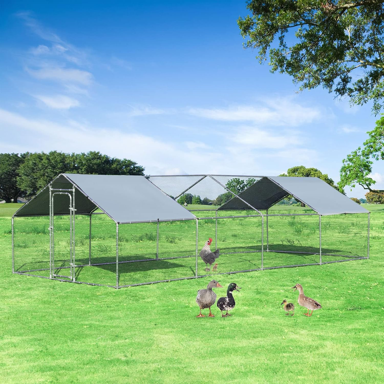 Costway Large Outdoor Metal Chicken Coop, Walk-In Hen Run House with Water-Proof Cover, Lockable Door, Large Space, PVC Wire Enclosure, Poultry Cage Habitat for Ducks, Rabbits in Backyard, Farm Use image number 1