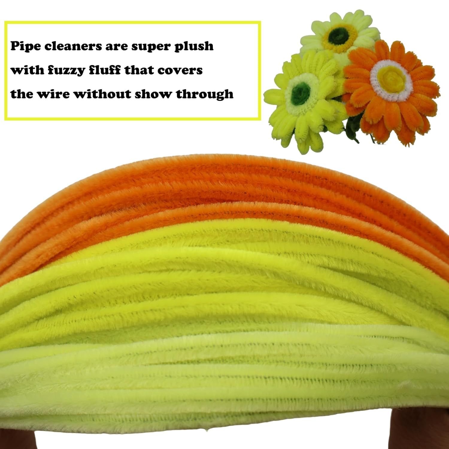 300 Pieces Shades of Yellow Pipe Cleaner Craft Set 3 Assorted Colors,Thick Fuzzy Chenille Stem Pipe Cleaners for DIY Craft Flower Projects Holiday Decorations
