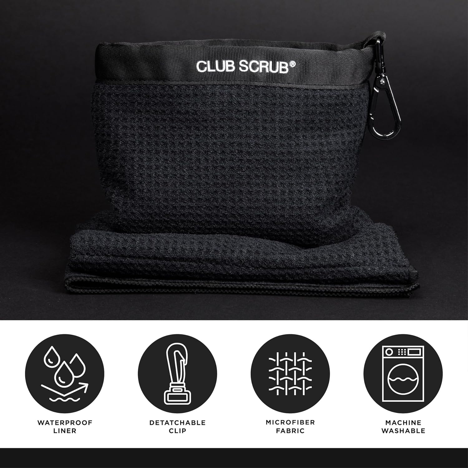 Club Scrub Golf Club and Ball Cleaning Towel Pro, Waffle-Weave Microfiber, Black image number 6