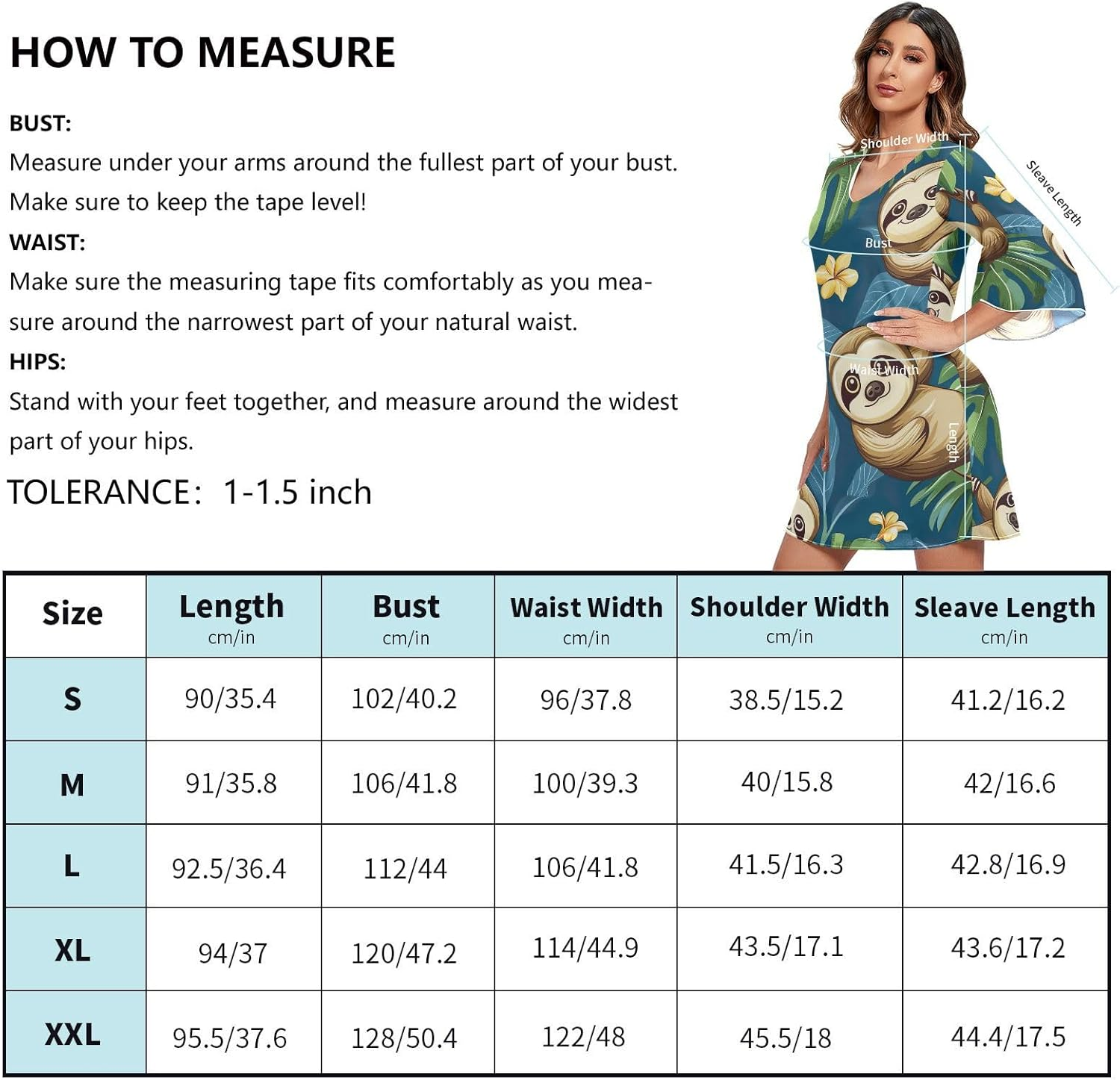 Cute Cartoon Sloth Blue Ladies Chiffon Dress Printed Line Maternity Dress S-XXL image number 4