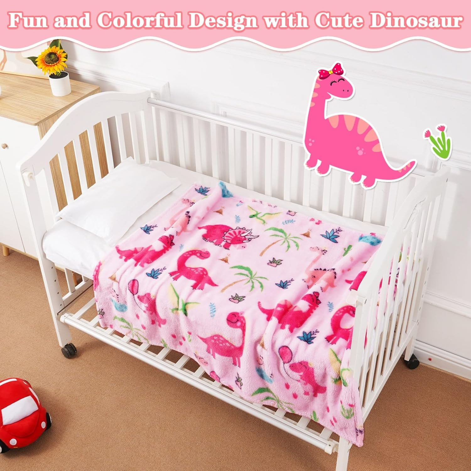 Lukeight Pink Dinosaur Toddler Blanket for Girls and Boys, Plush and Thick Girls Blanket Birthday Gifts for Toddler and Baby (Dinosaur, 30X40 Inches) image number 4