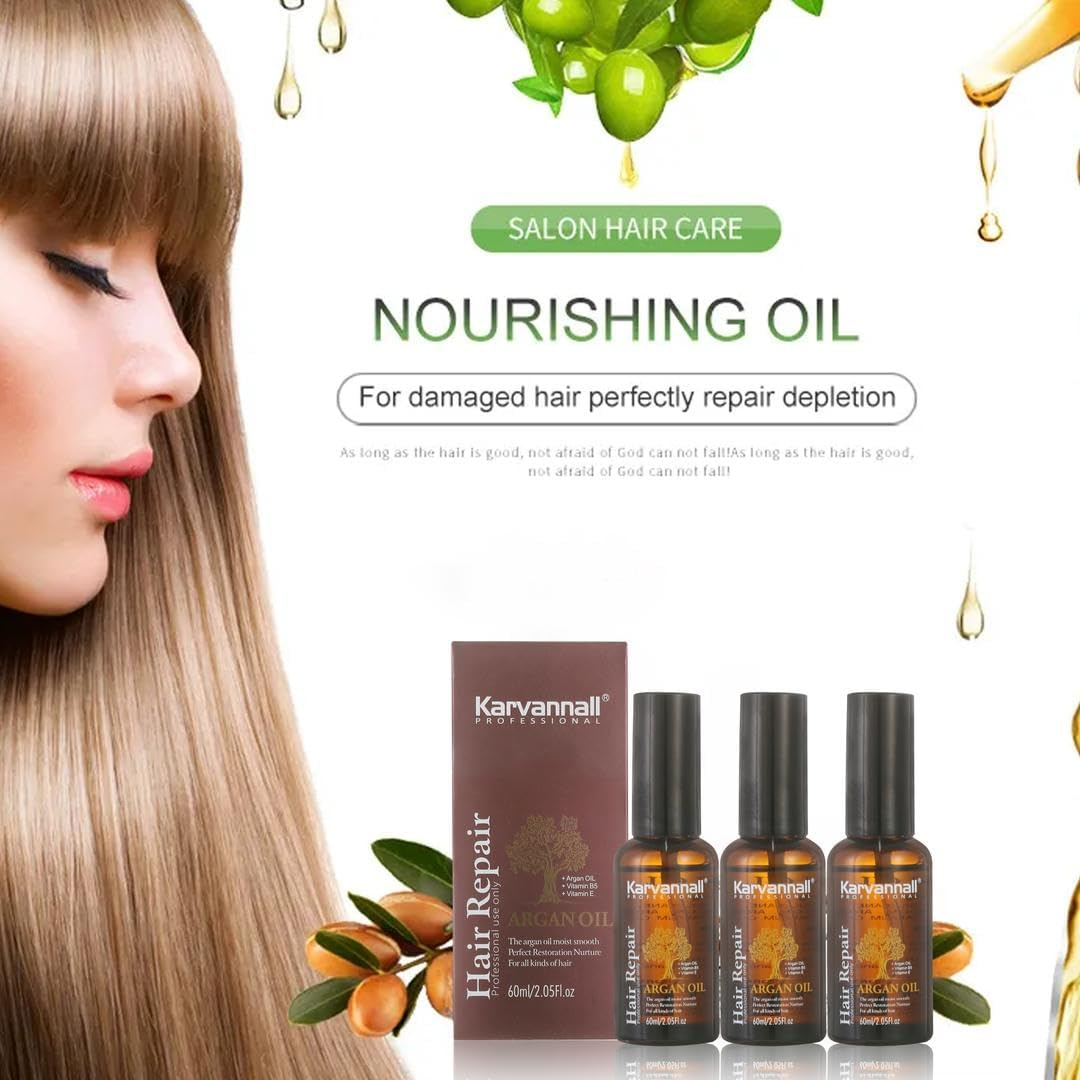 Karvannall Professional Argan Oil Hair Serum with Vitamin E and B5, 50Ml, Damage Repair, Reduce Split-Ends, Makes Silky & Smooth Hair, for All Hair Types image number 5