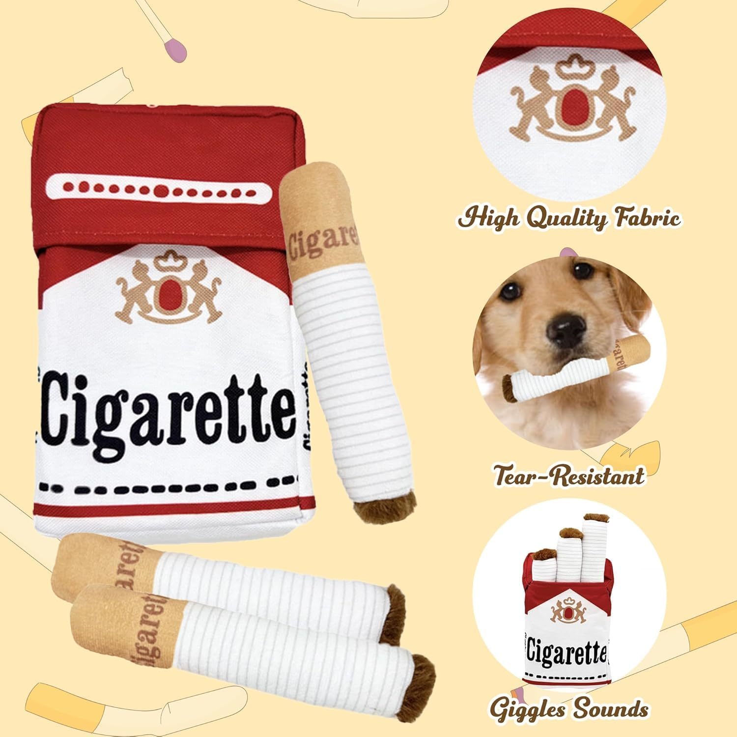 JIGCEN Pet Dog Cigarette Toys, Cigarette Plush Dog Toys, Squeaking Cigar Toys, Fun Dog Toys for Medium Dogs