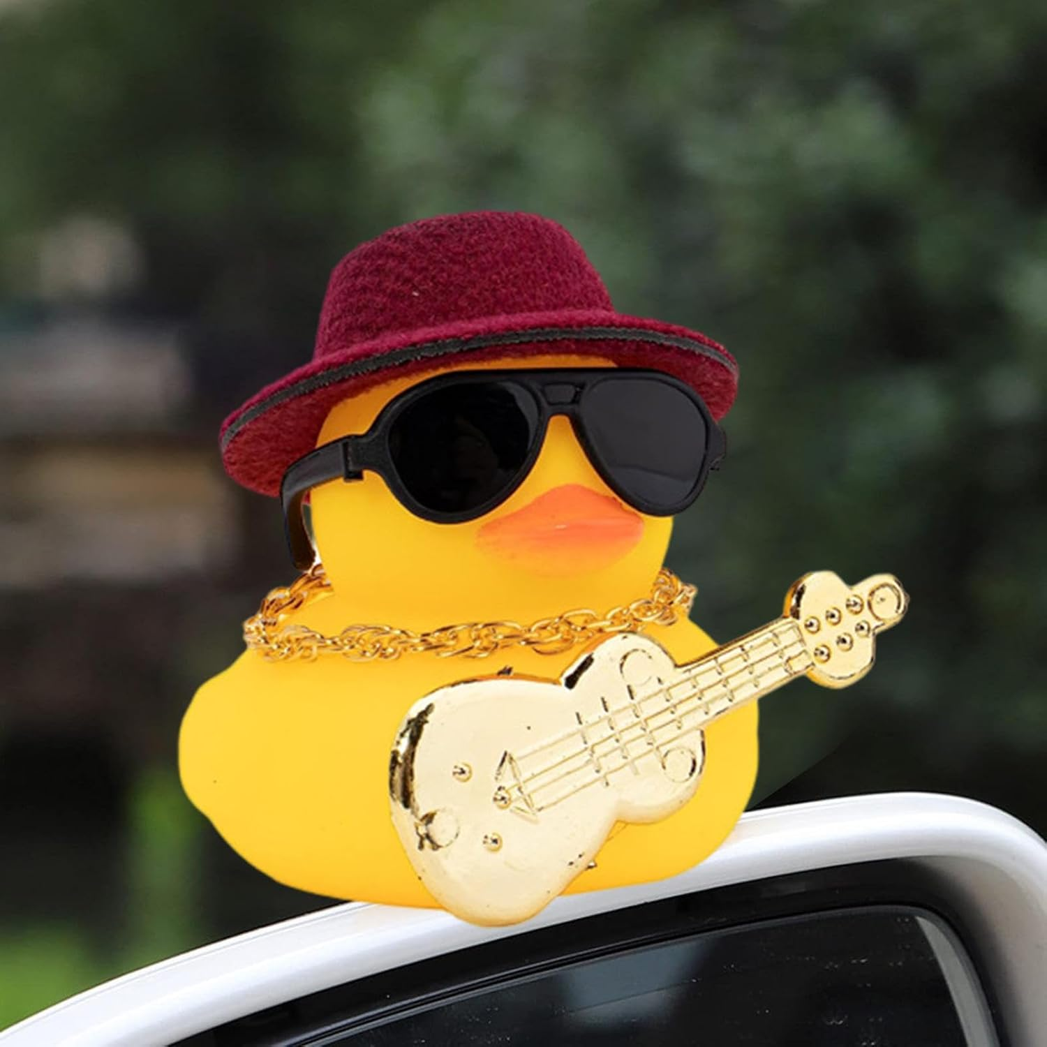 Car Ducks for Dashboard | Soft Rubber Car Duck Dashboard Decoration with Squeak | Mini Duck Car Ornament with Musical Instrument Necklace Sunglasses Hat Zorq image number 3