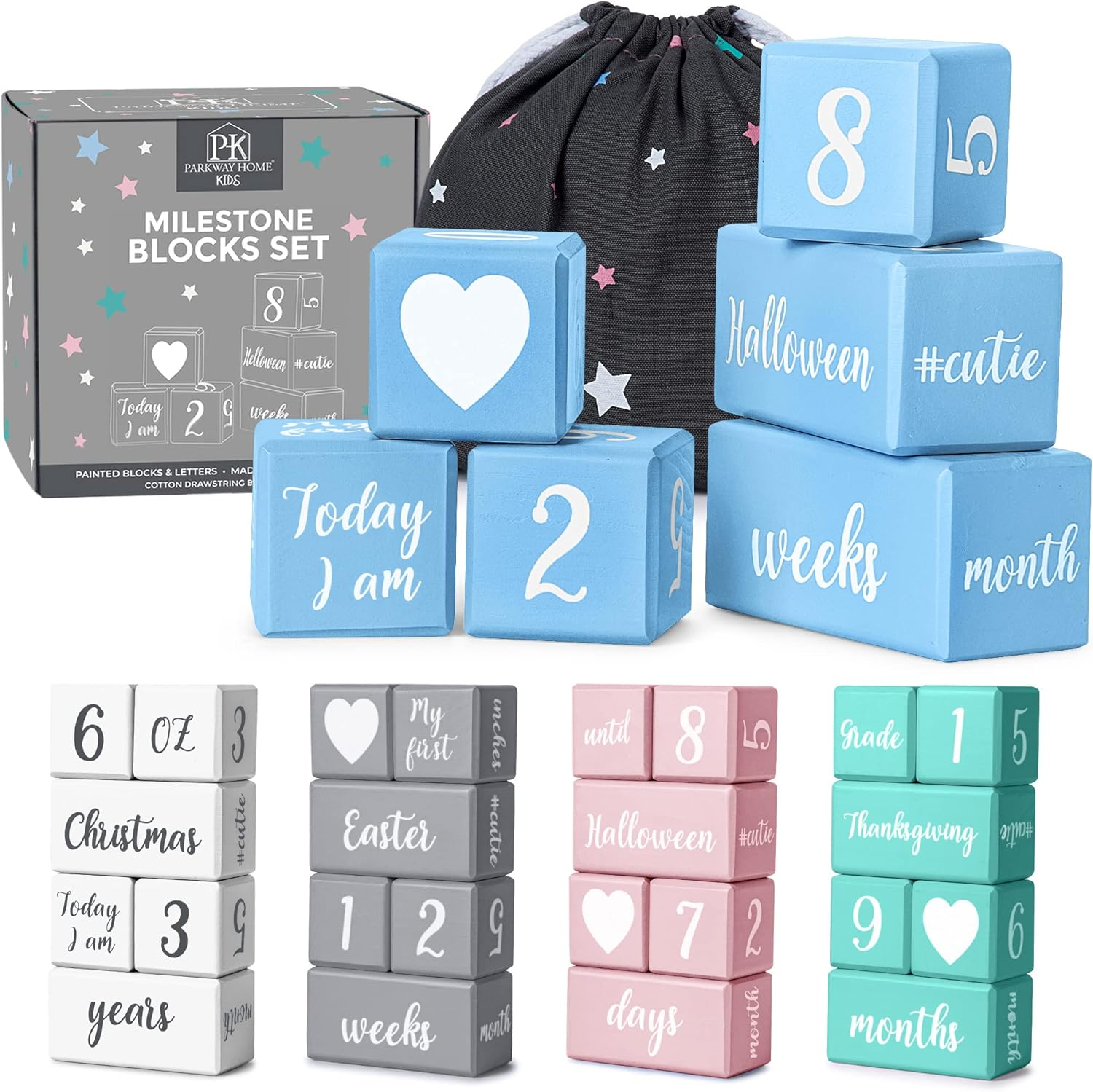 Pink Baby Monthly Milestone Blocks with Bag. Baby Age Blocks for Girl or Boy Baby Photo Props and Baby Shower. Month Baby Milestone Blocks with Grammatically Correct Month and Year