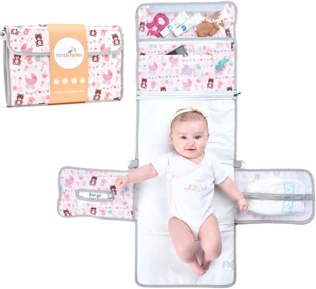 Changing Mat for on the Go Compact Changing Mat XL - Combinable Removable Changing Bag with 6 Compartments, Cloth Dispenser and Comfortable Pillow for Your Baby'S Head.