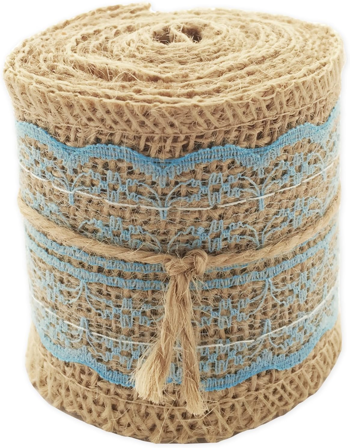LWR CRAFTS Natural Burlap Ribbon with Lace (Pink)