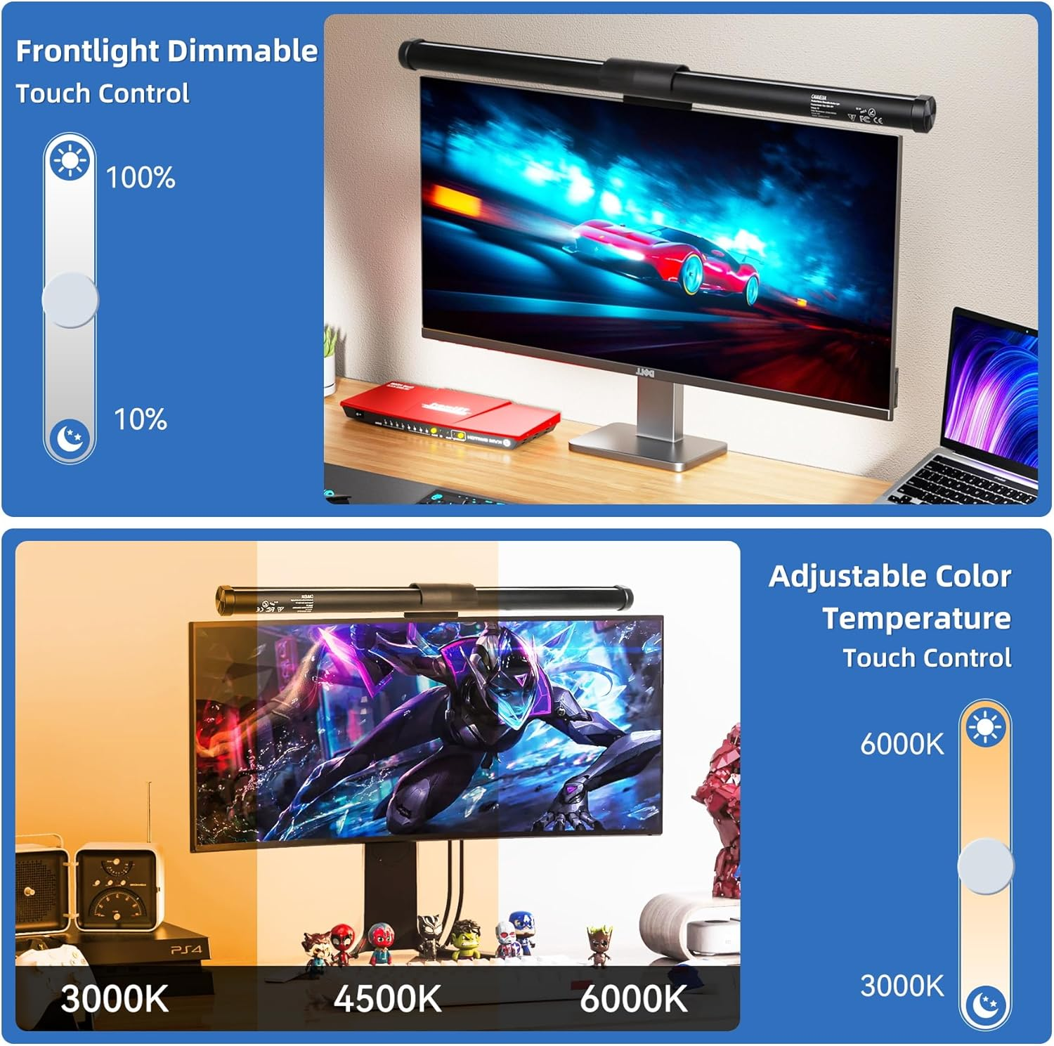 Monitor Light Bar 44CM Computer Screen Light Bar 5W RGB Mode 7 Colours USB Powered Gaming Desk Lamp3 Colour Temperature (3000K-6500K) and Brightness Adjustment for Home Indoor, Work, Study Lighting