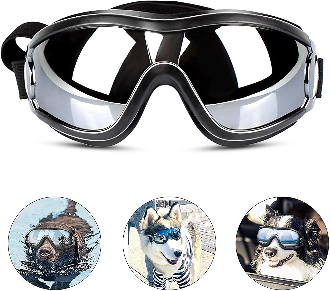 WISTOM Dog Sunglasses and Goggles with Adjustable Strap for Travel, Skiing, and Anti-Fog Snow Protection - Pet Eyewear for Medium to Large Dogs image number 5