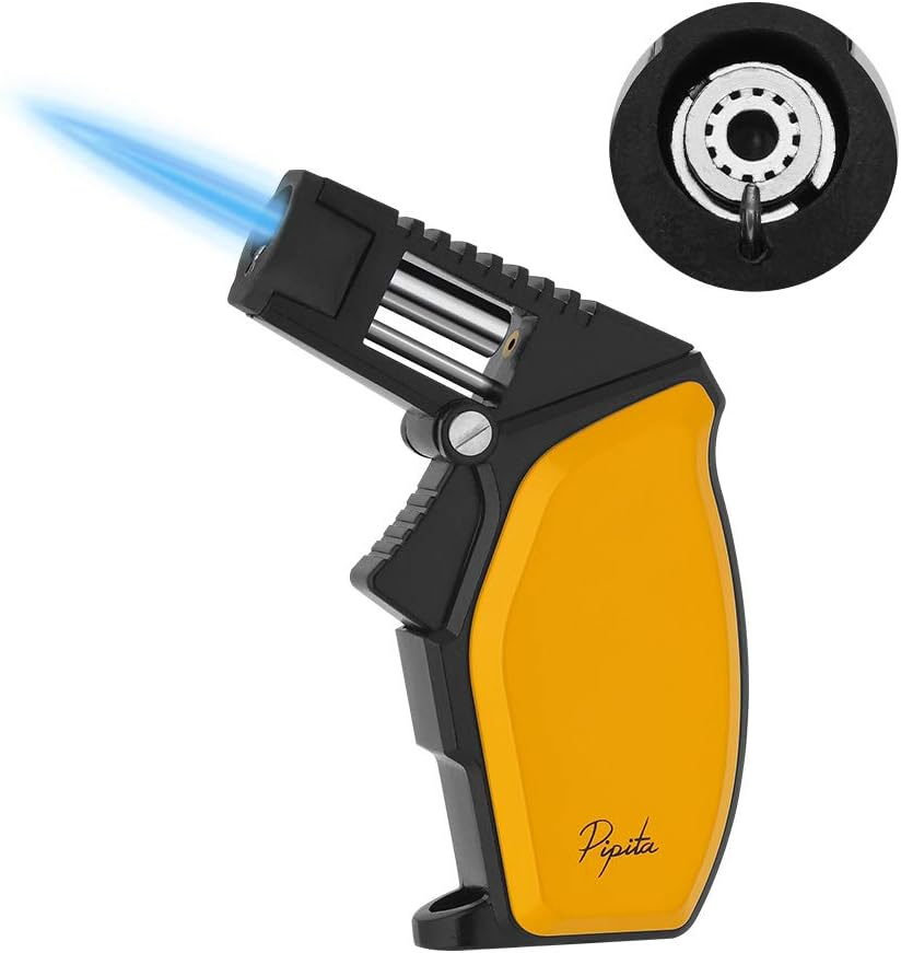 PIPITA Windproof Torch Lighter, Adjustable Big Single Blue Flame Torch Firelighters Refillable Butane Gas Lighter (Butane Not Included) (Yellow) image number 5