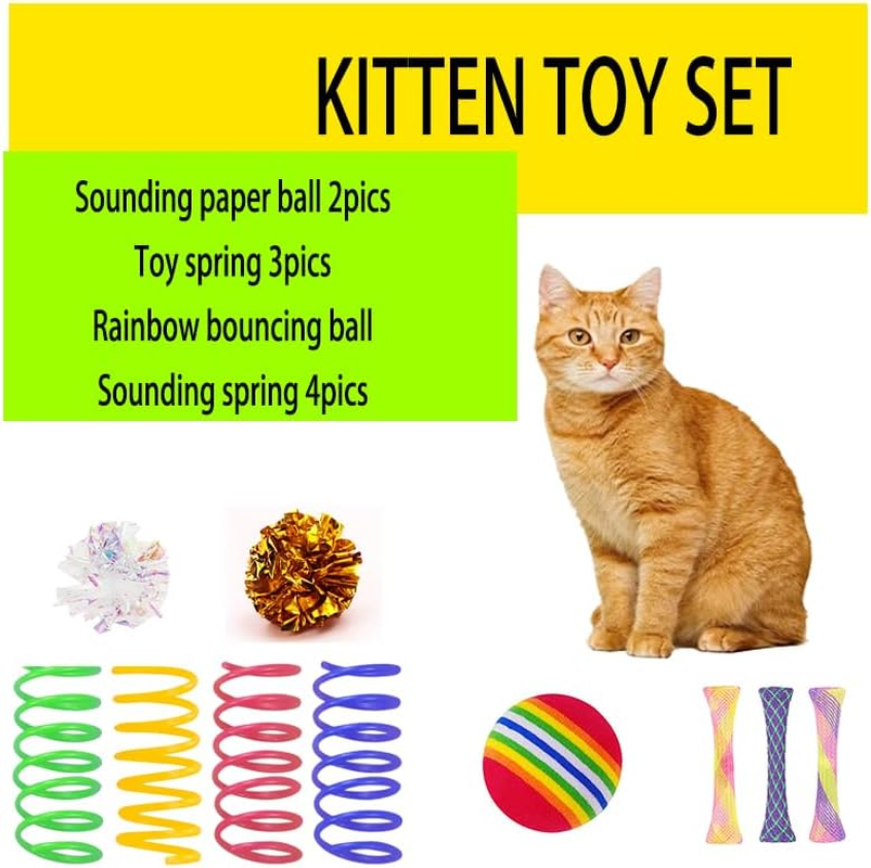 10 PCS Cat Toys Set - Crinkle Ball, Spring Toys, Bouncy Balls for Indoor Interactive Cats - Soft Kitten Toys, Plastic Spring Coils to Swat, Bite, Hunt image number 2
