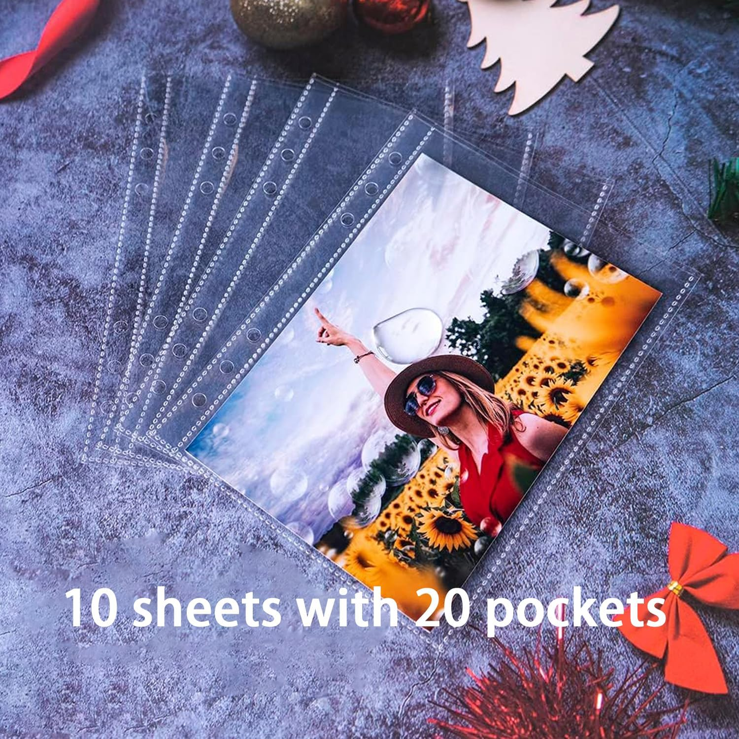 10 Pack 20 Pockets Ultra-Clear Photocard Sleeves for 6 Ring A5 Binder, Double-Sided 1 Pocket Photo Pages, Top Loading Sheet Protector for Photos, Postcards, Seed Packets image number 3