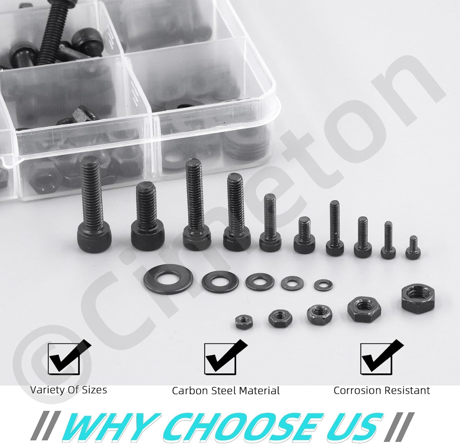 Cimeton 595PCS M2 M2.5 M3 M4 M5 Hex Socket Head Cap Bolts and Brass Knurled Nuts with Hex Wrench and Flat Washers Hex Nuts Assortment Kits Metric Machine Bolts Threaded Inserts for Mechanical Equipment image number 2