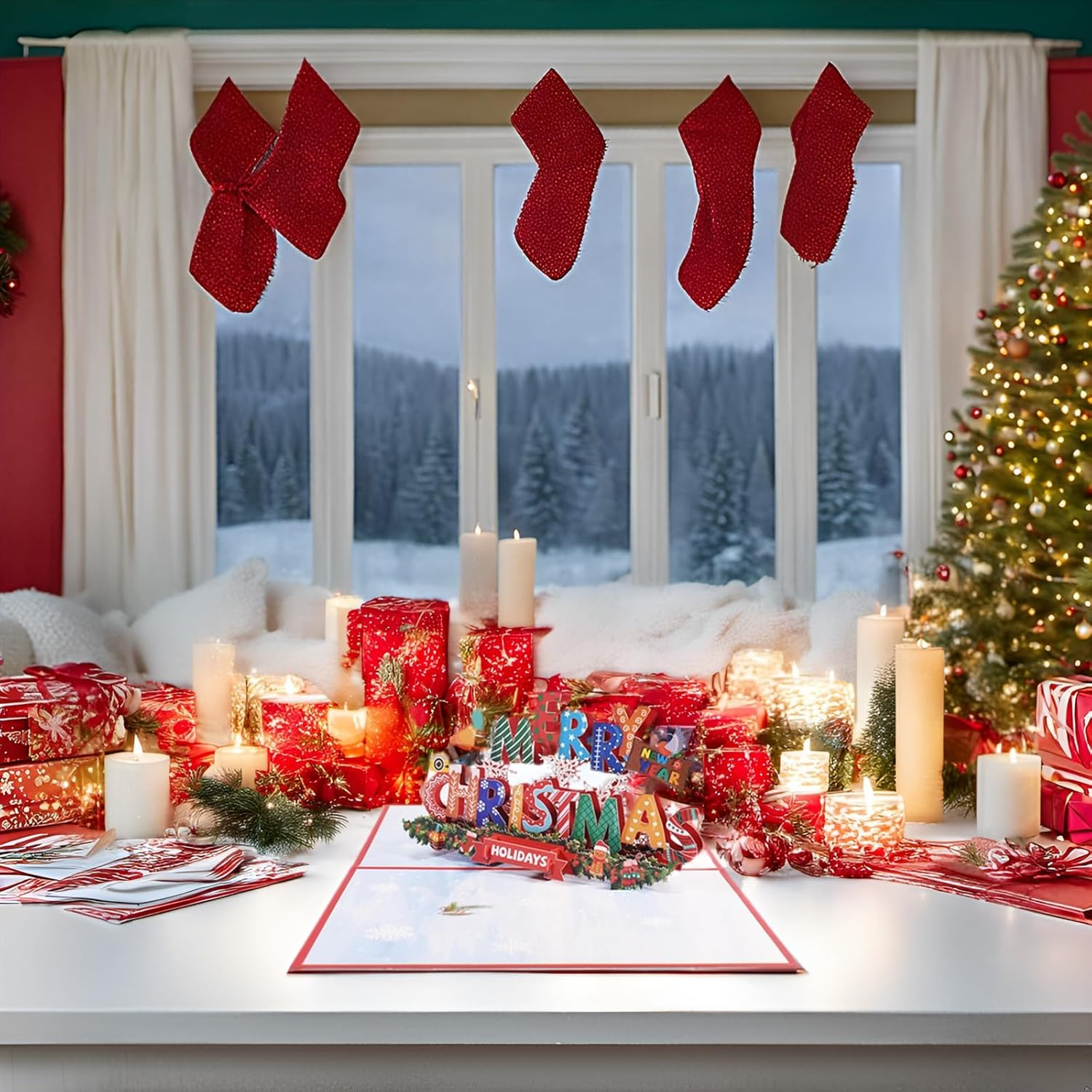 Fanlydao Pop up Christmas Cards 3D Chirstmas Gift Cards with Envelope for Xmas (Colorful Letter) image number 5