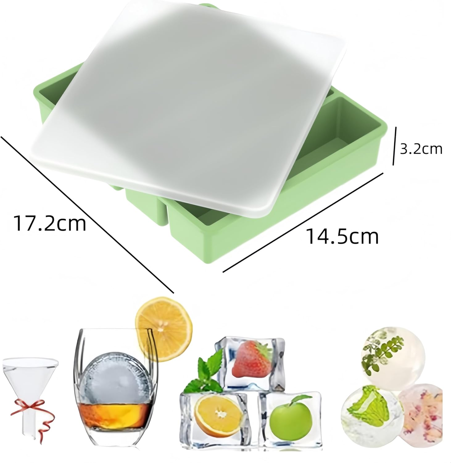 Ai-Oumleef Ice Cube Tray, Silicone Freezing Container Sticks with Lid, Silicone Mold, Water Bottle Ice Trays,Silicone Ice Trays,Reusable Long Ice Trays Make Slow-Melting Ice(Green)