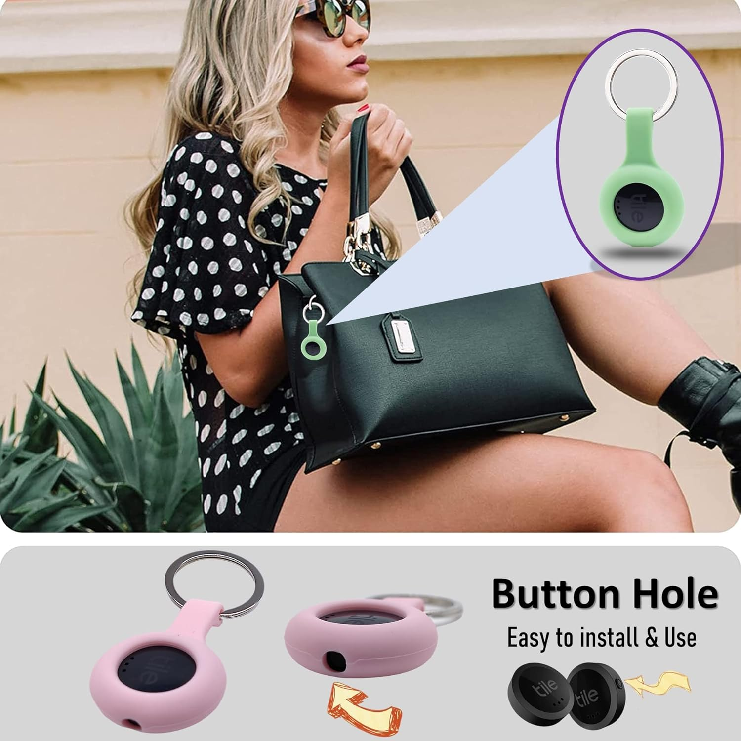 4 Packs Silicone Case for Tile Sticker 2022 with Keychain, Finder Accessory, Protective Cover Sleeve for Tile Tracker Tag, Pet Dog Cat Collar Dropper, Secure Holder (Black,Green,Pink,Blue) image number 6