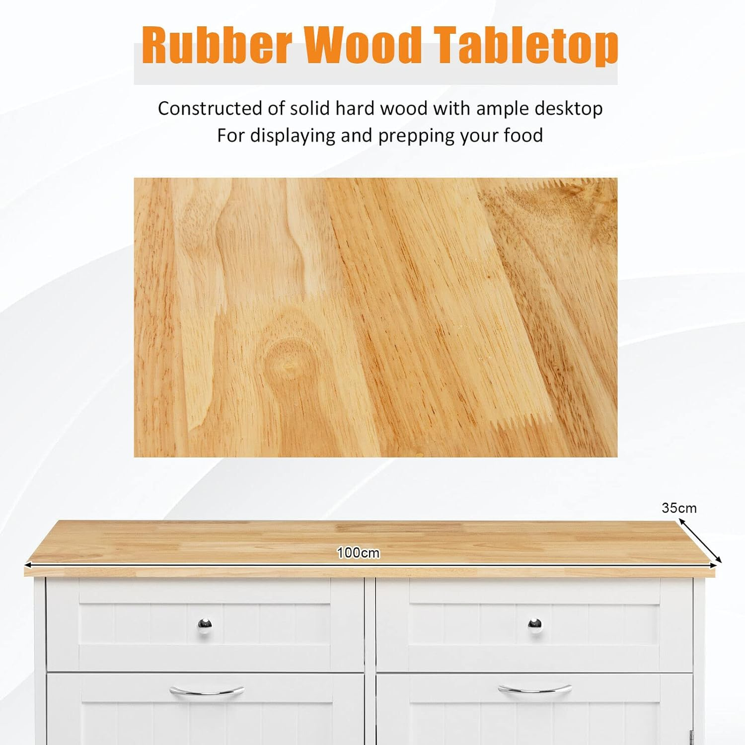 Giantex Kitchen Trash Cabinet, 40 L Tilt Out Trash Bin Cabinet with Single Trash Can Holder, Rubber Wood Countertop, Drawers, Adjustable Shelf, Freestanding Recycling Cabinet, Kitchen Island (White) image number 3