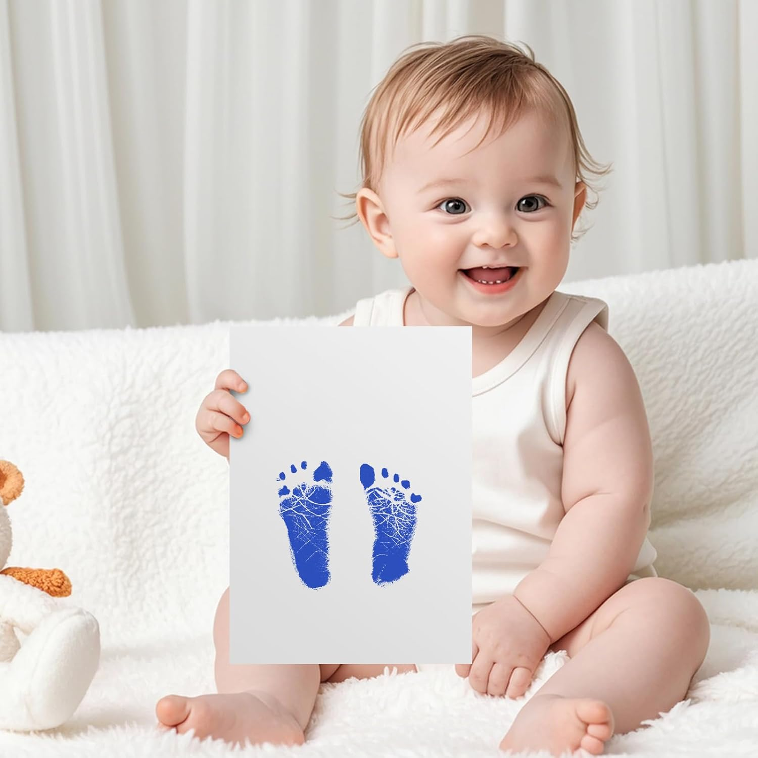 3 PCS Inkless Baby Print Baby Ink Hand and Footprint Kit, Handprint Picture Frame for Newborns Safe Clean Touch Ink Pad for Prints, Best New Mom and Shower Gift, Foot Impression Photo Keepsake for Girls & Boys (Blue) - Red image number 4