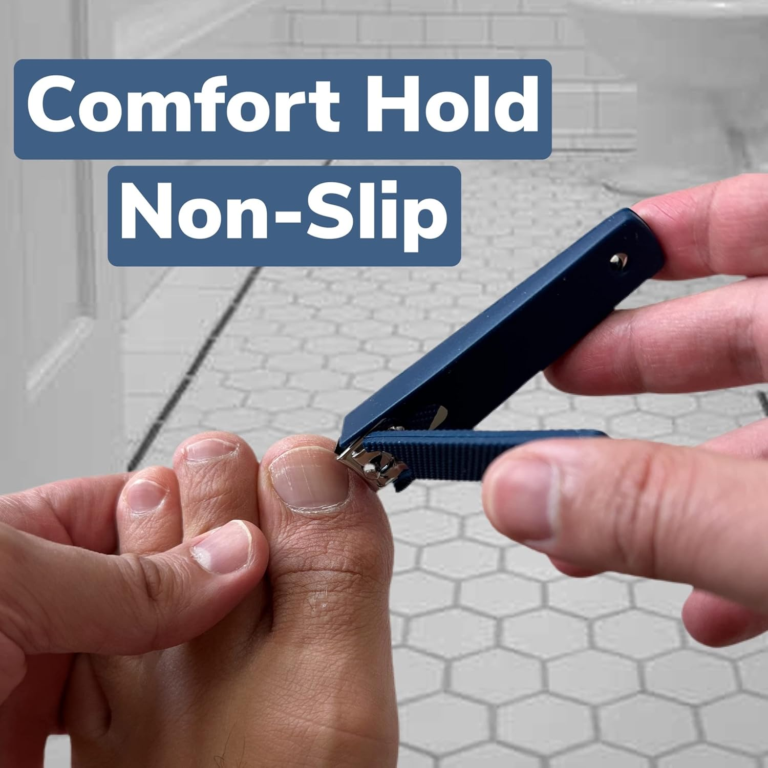 1 Comfort Hold Navy Large Nail Clippers Non-Slip Sure Grip Clipping Removable Catcher Toenails Fingernails Cutter Ultra Sharp Trimmer Stainless Steel Men Women Arthritis Unsteady Hands image number 5