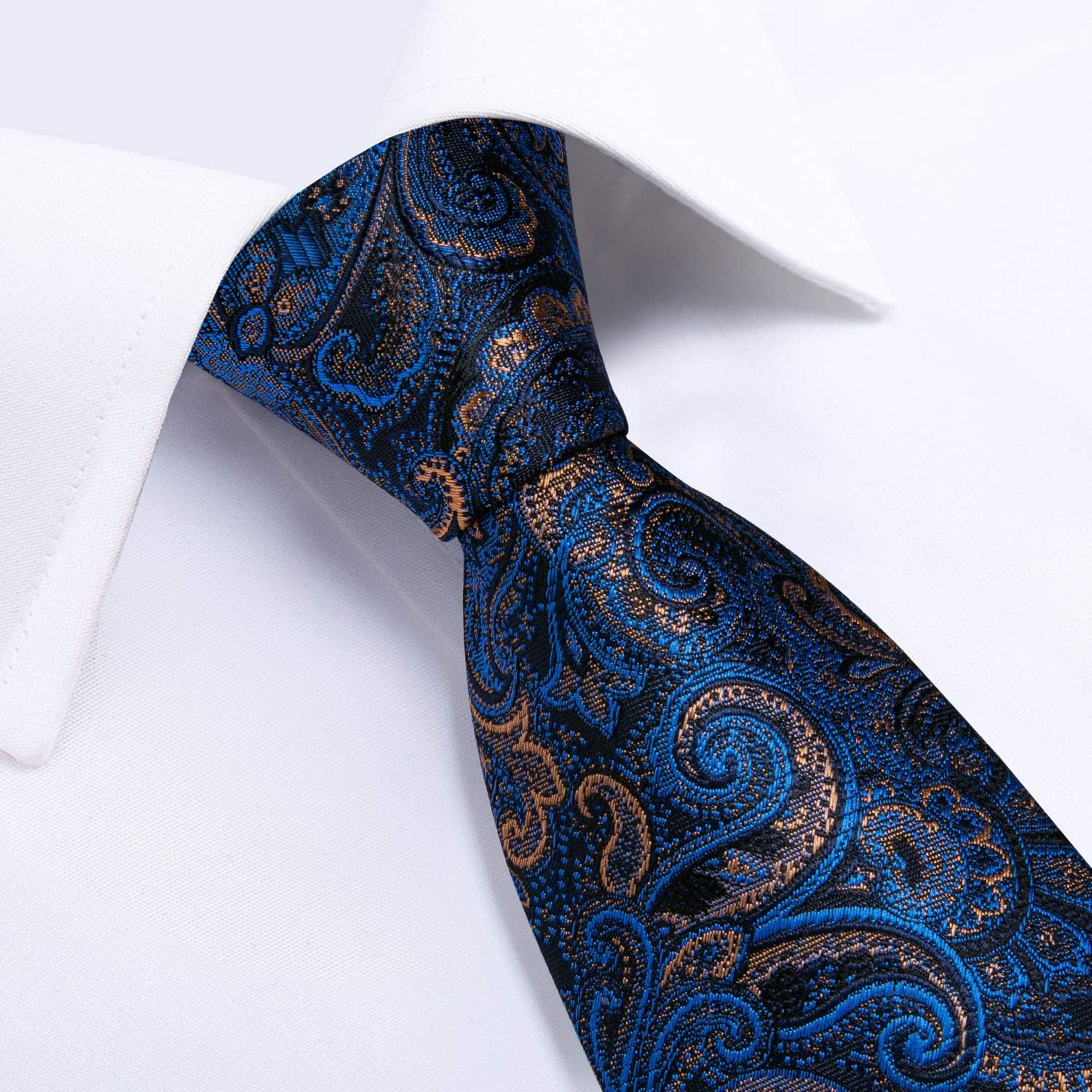 Dibangu Men'S Necktie Handkerchief Silk Paisley Floral Tie Pocket Square Cufflinks Tie Clip Set - 02 Coral image number 7