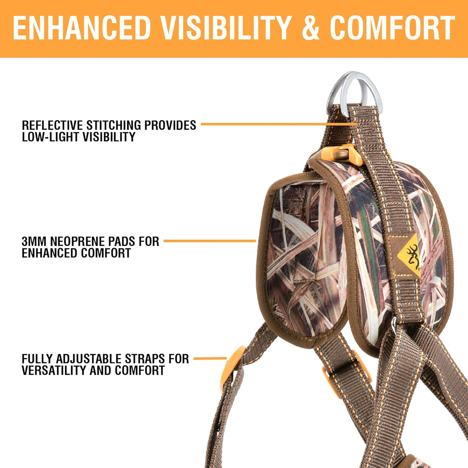 Browning Padded Dog Harness Hunting Dog Harness, Padded Straps, Camo, Shadow Grass Blades, Medium