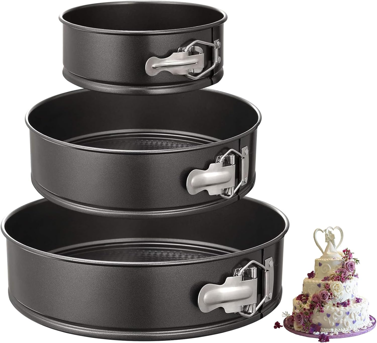 3Pcs 7/8/9 Inch Springform Cake Pan Set with Removable Base Bottom round Nonstick Cake Baking Tin Set Leakproof Cheesecake Baking Pan Bakeware Cakes Shaped Baking Pan Set Tier Wedding Cakes Pans image number 1